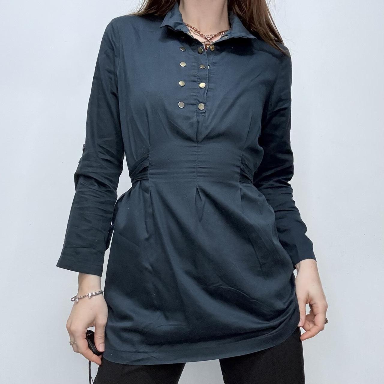 Navy flared studded shirt
