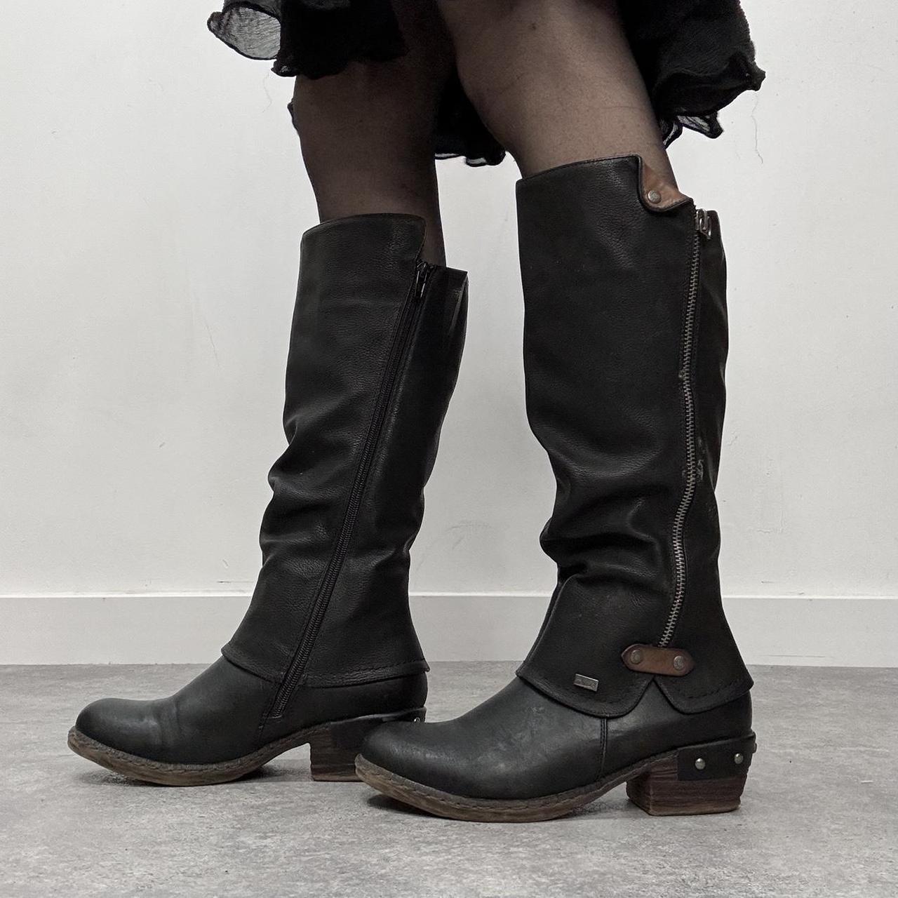 Chunky black leather biker boots