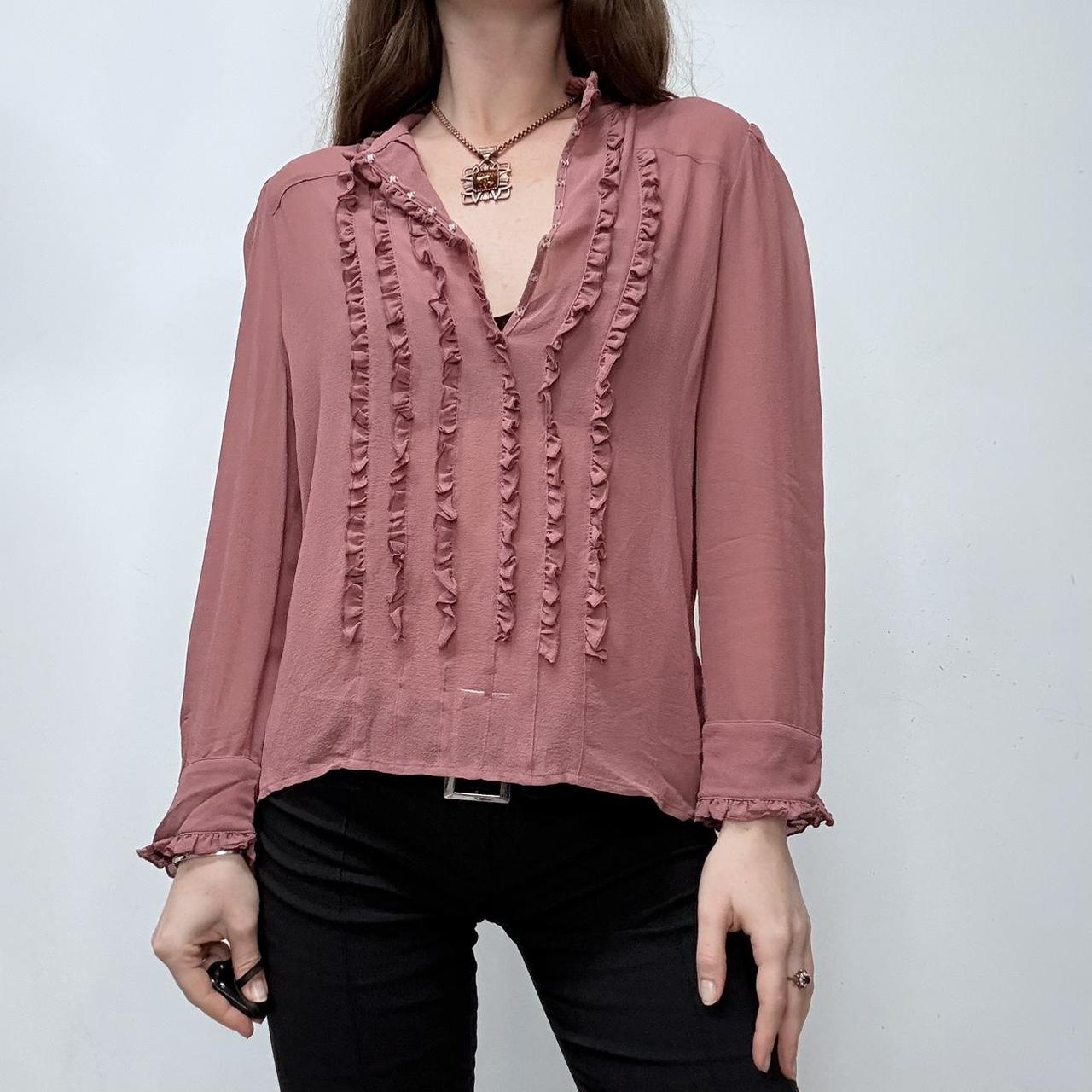 Pink floaty ruffle silk shirt
