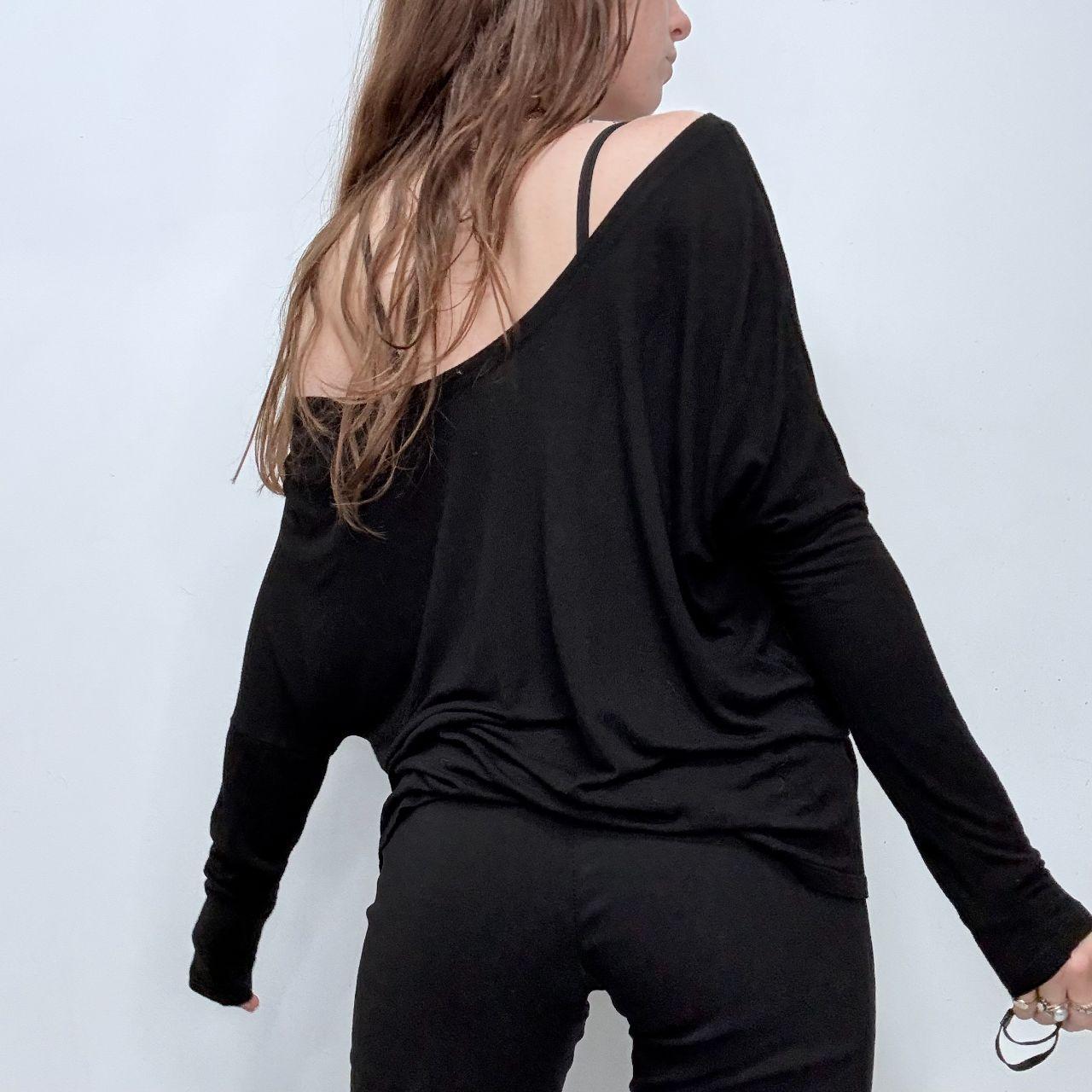 Black slouchy zipped wide neck top