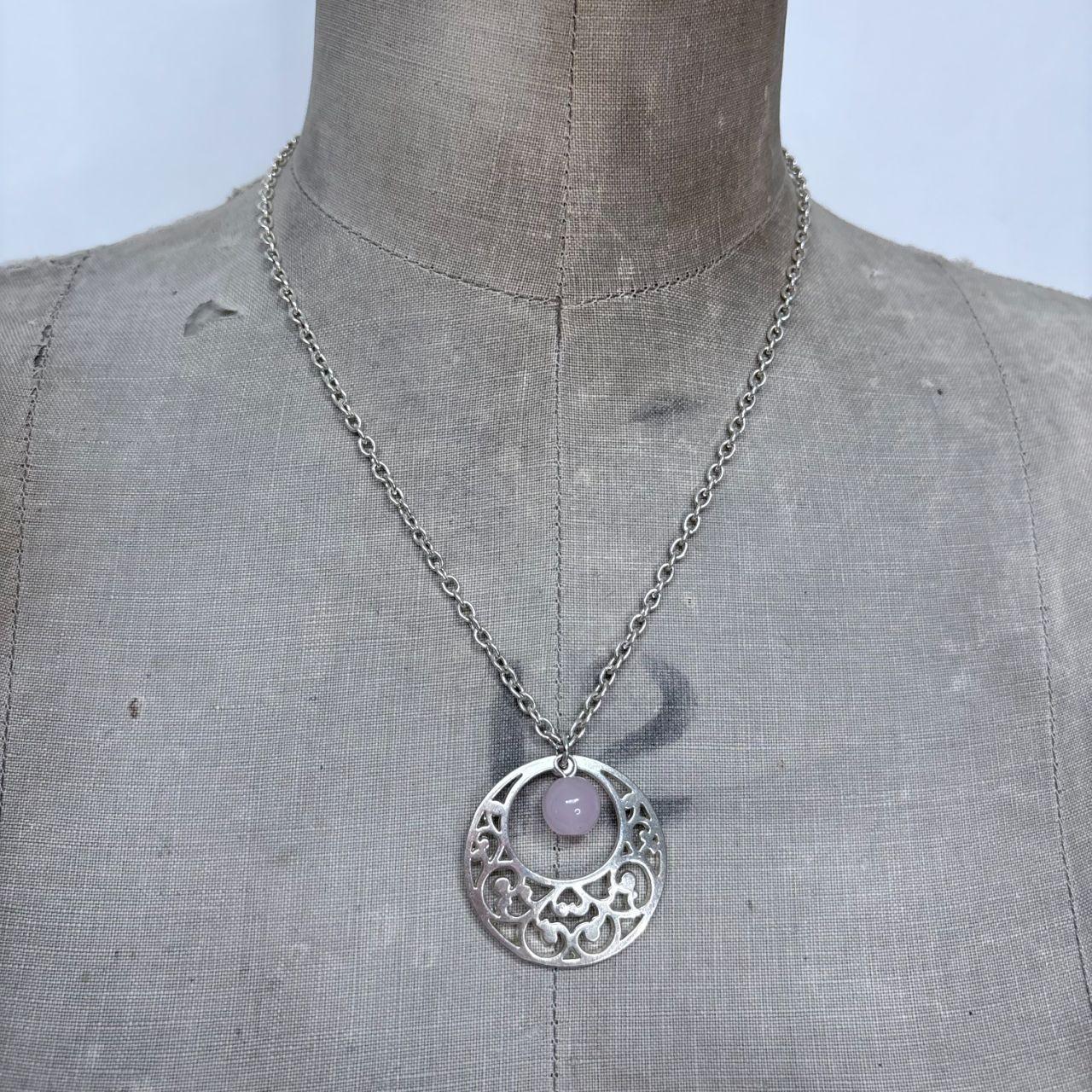 Silver engraved circle bead necklace