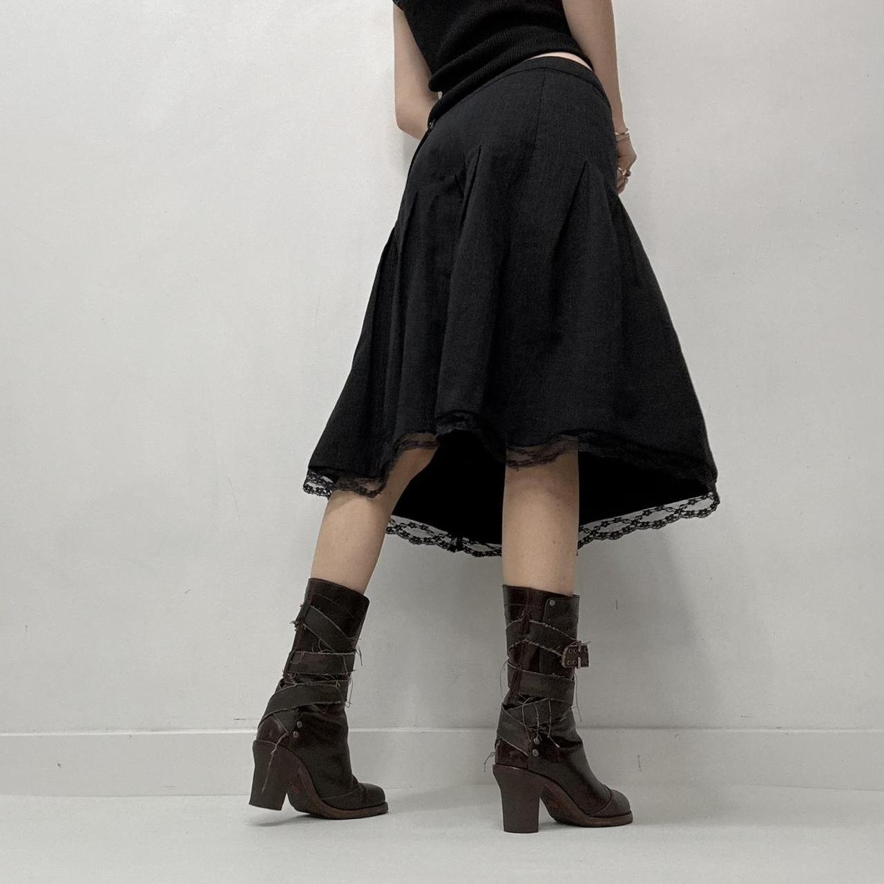 Pinstripe pleated lace midi skirt