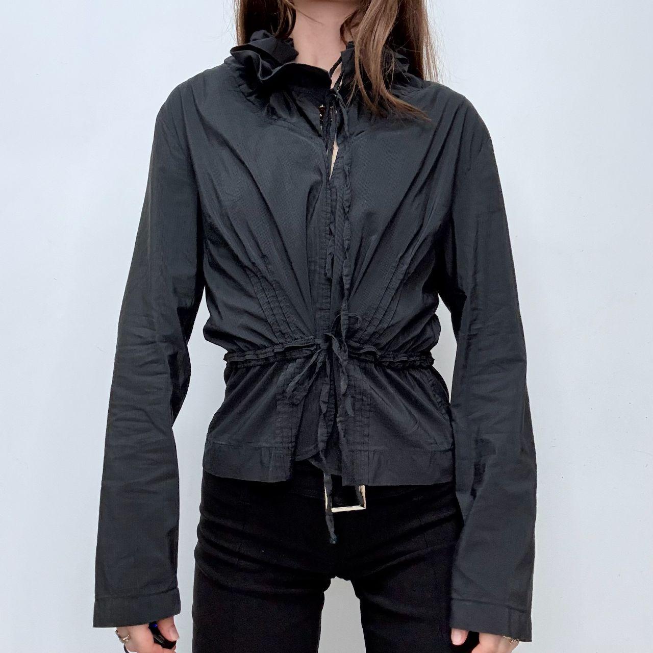 Black tie up gathered flared shirt