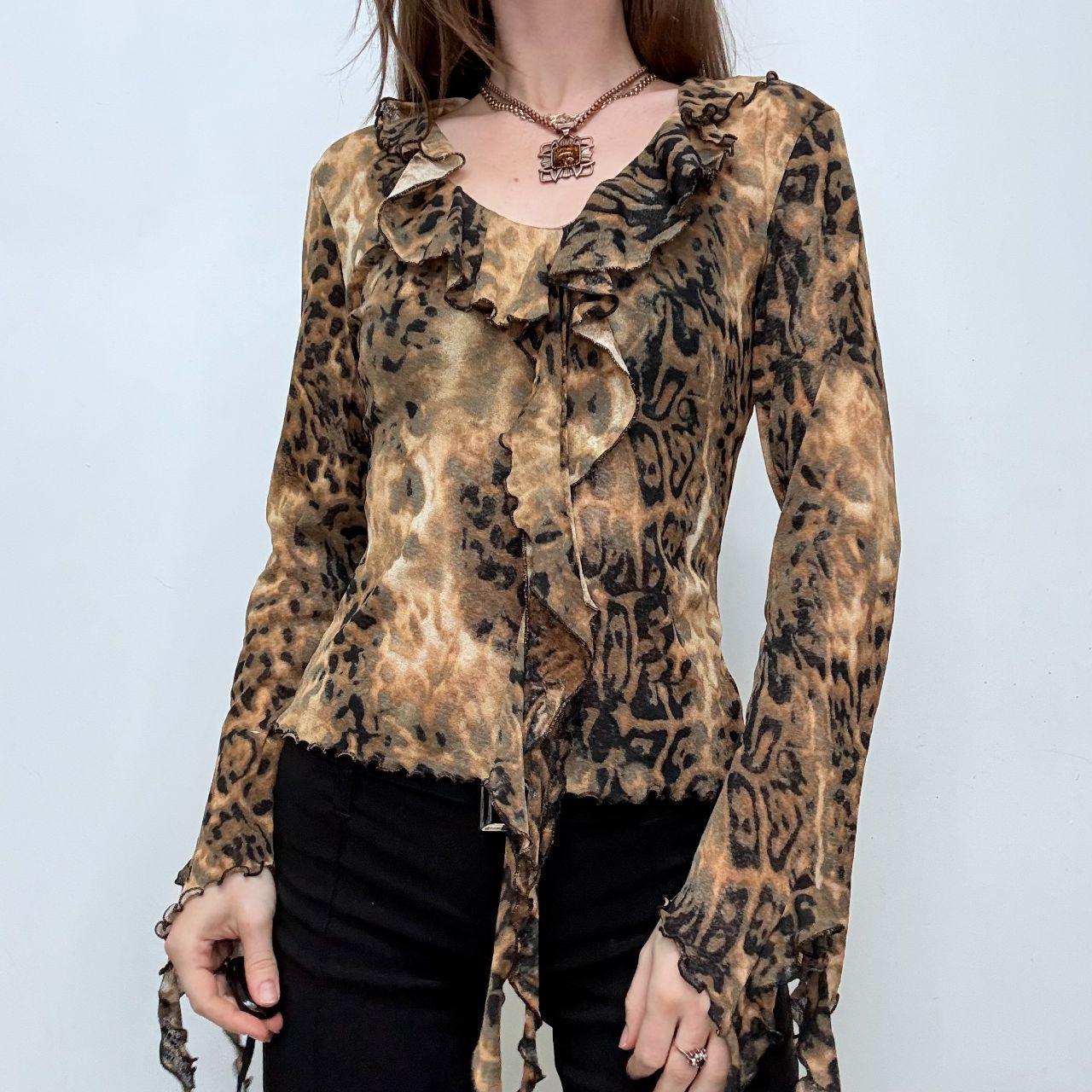 Flutter ruffle flared leopard blouse