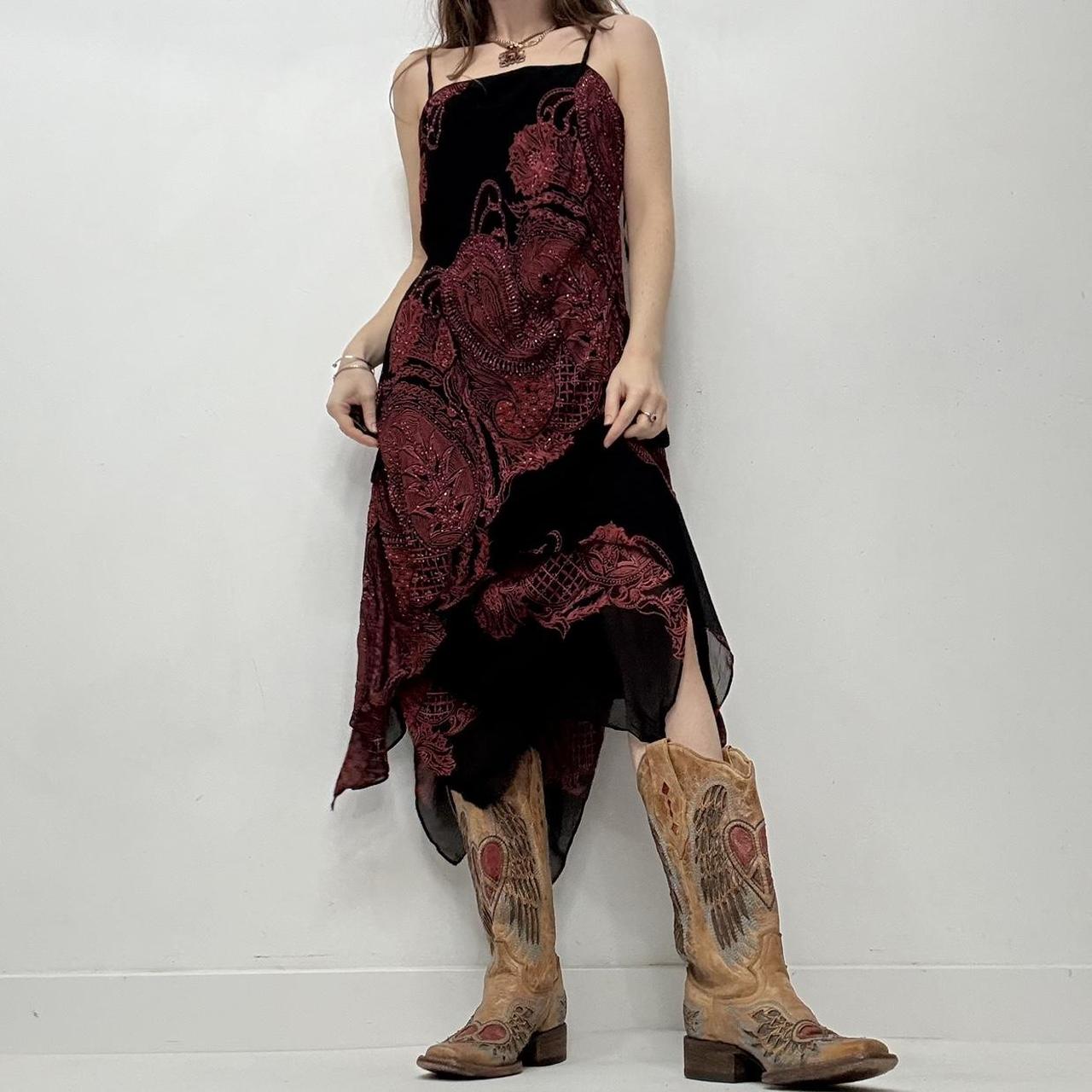 Black paisley layered midi dress
