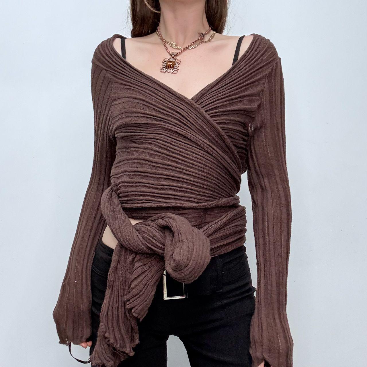 Slouchy brown ribbed knit cardigan
