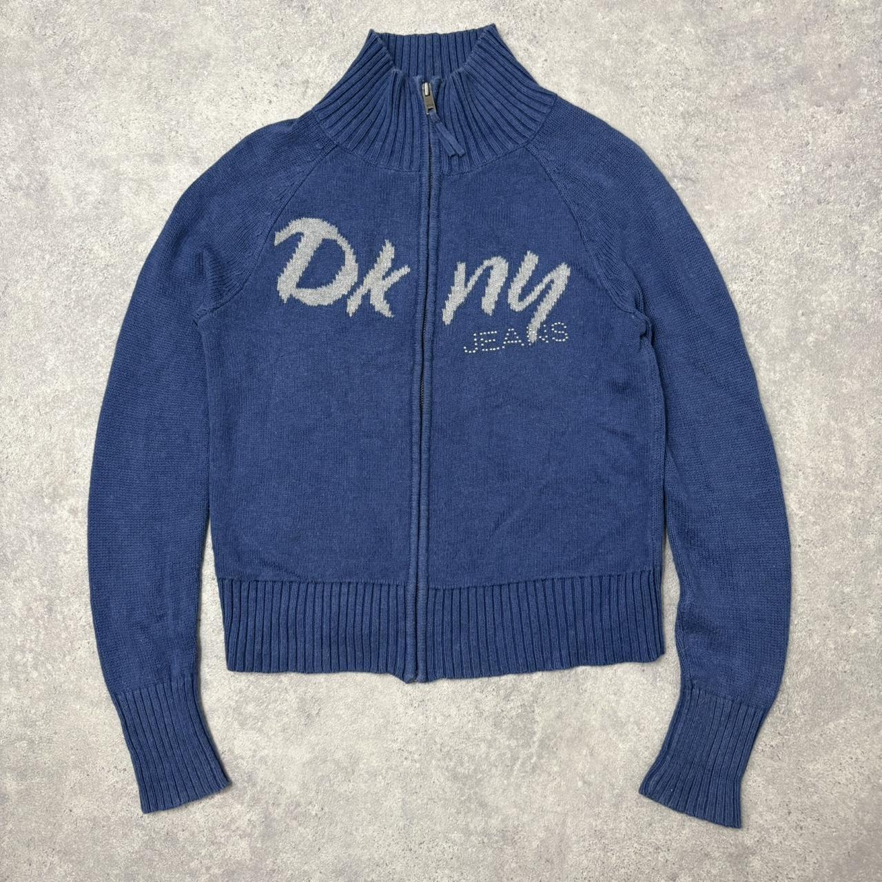Blue zip up knit cardigan