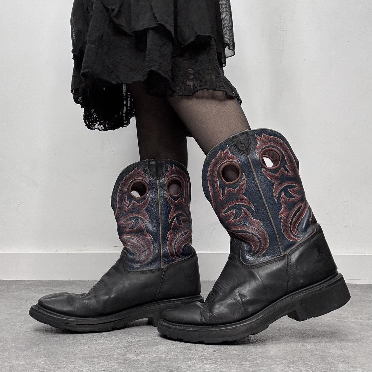 Chunky black leather cowboy boots