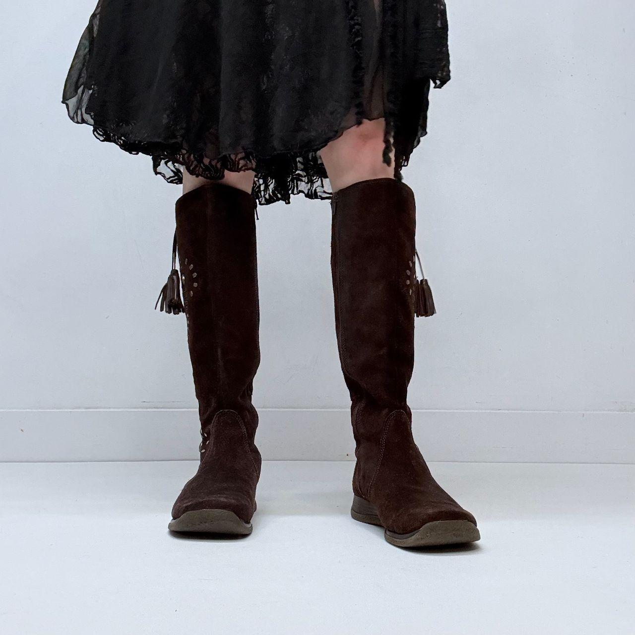 Brown suede stitch hippy boots