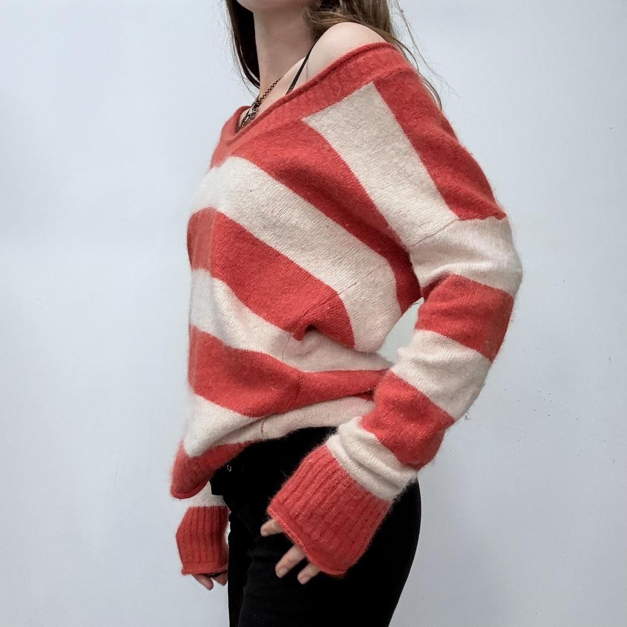 Fluffy anogora knit off the shoulder striped jumper