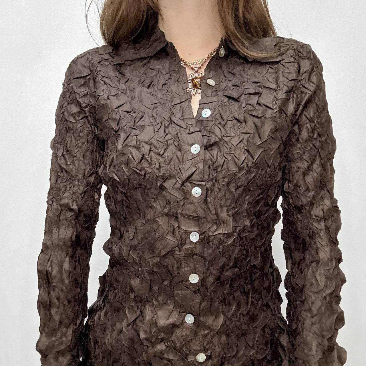Brown textured crinkle shirt