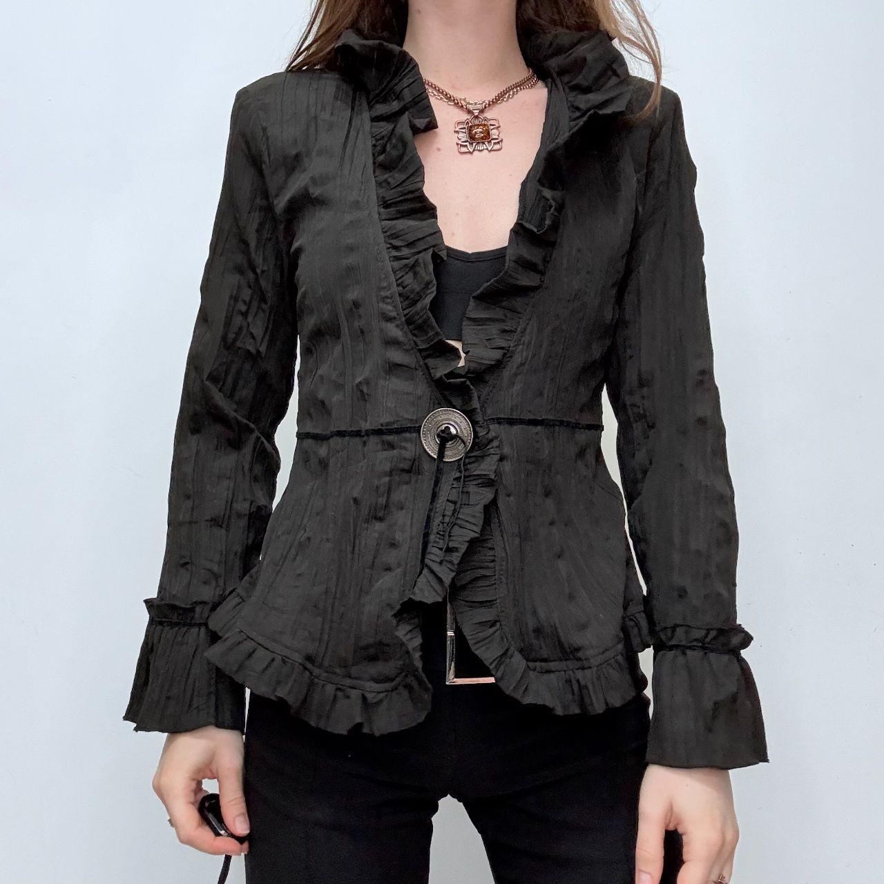 Black crinkle flared ruffle shirt