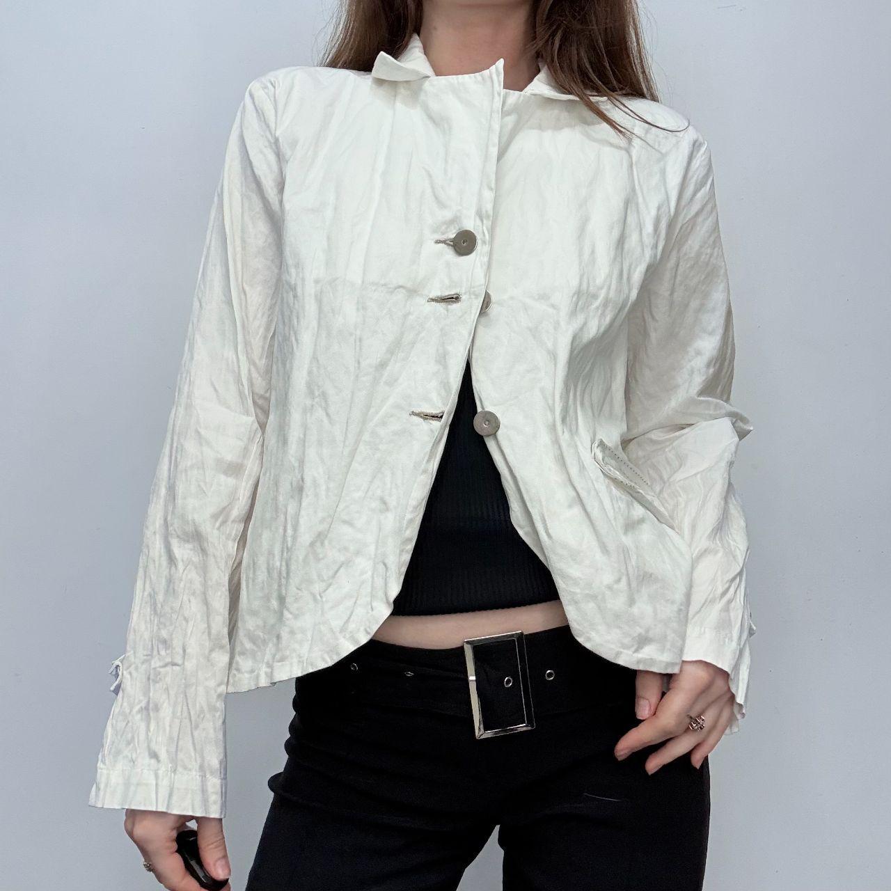 White crinkle flared jacket