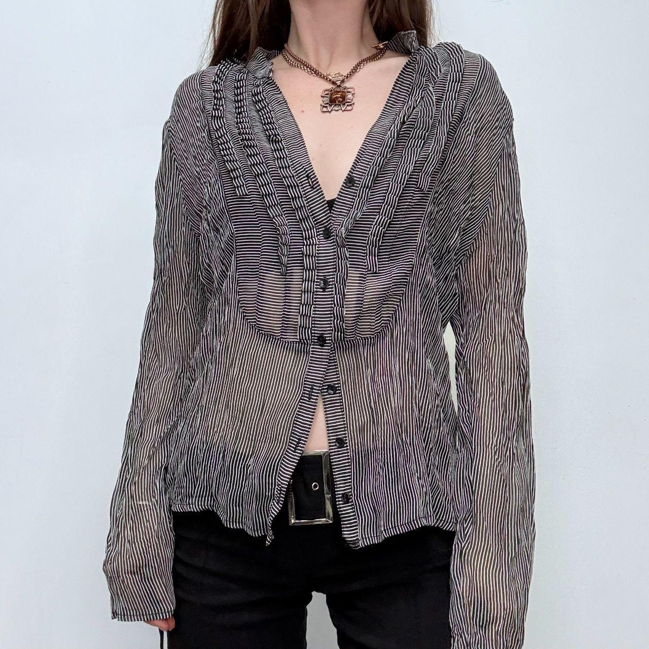 Pinstripe ruffle flared shirt