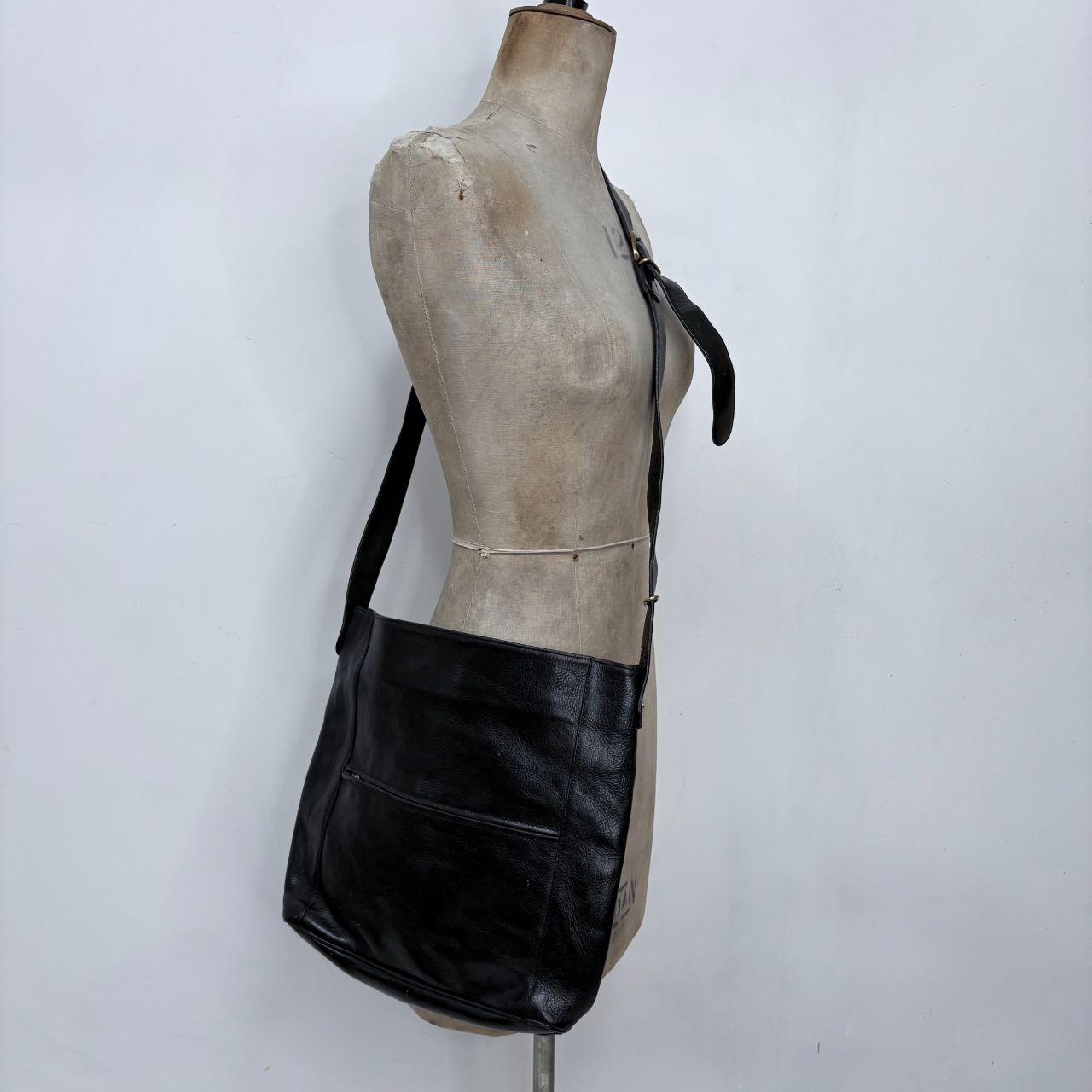 Black leather crossbody messenger bag