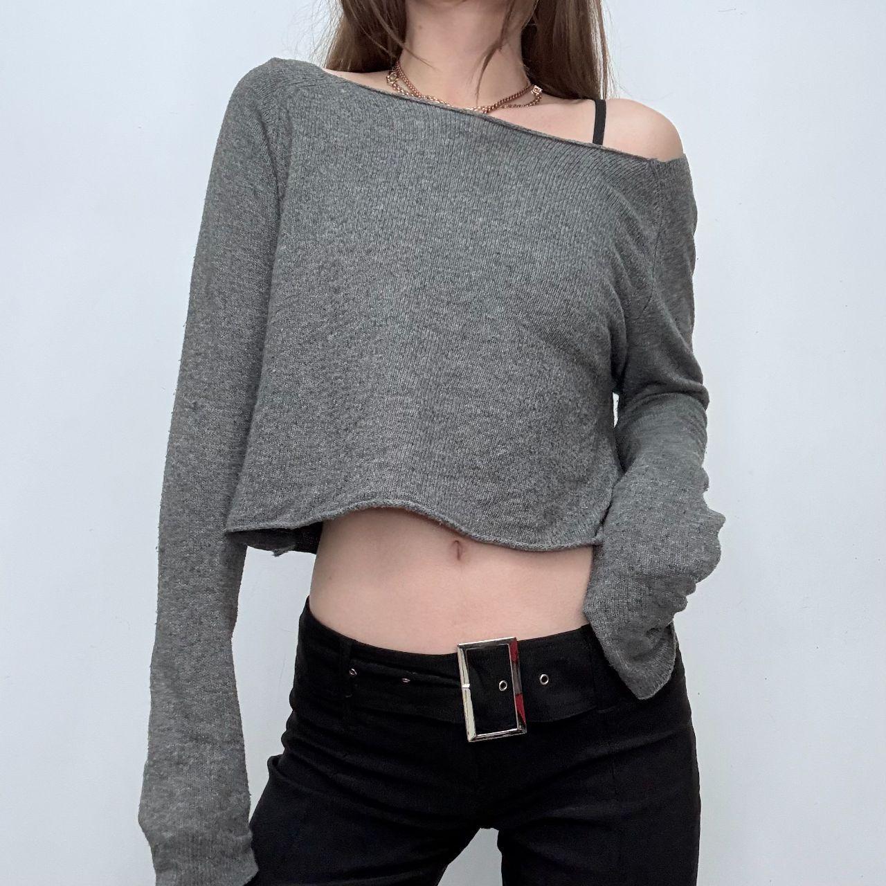 Grey slash neck slouchy jumper