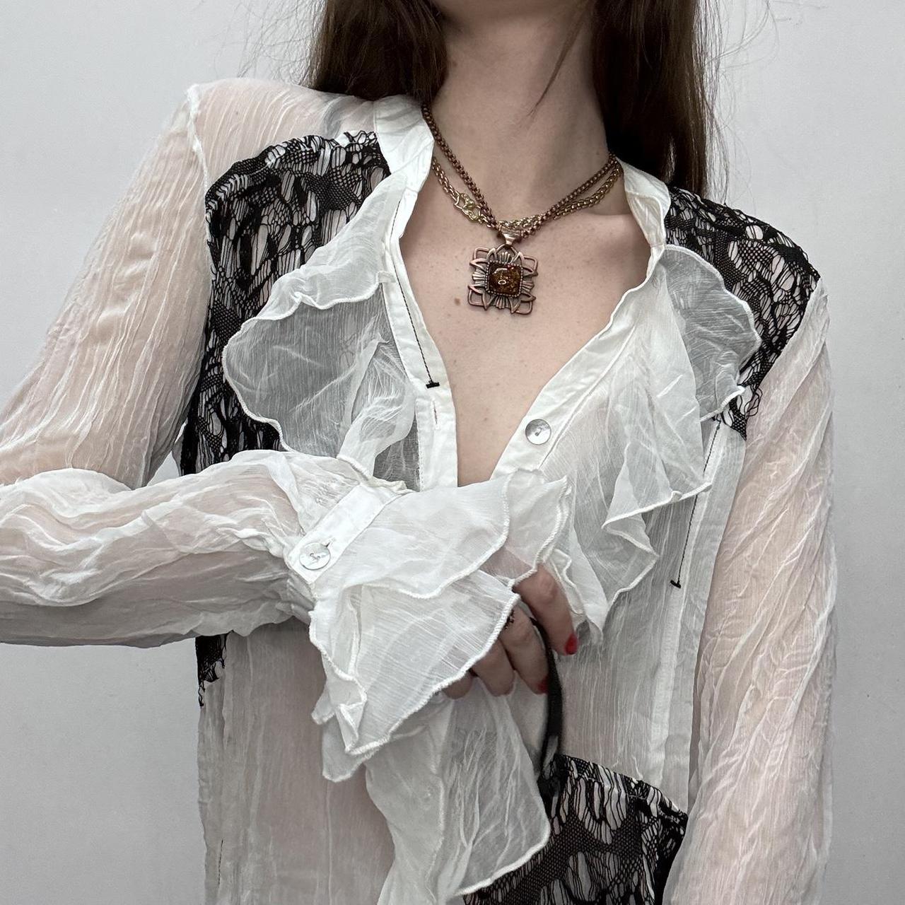 Sheer crinkle ruffle flared shirt