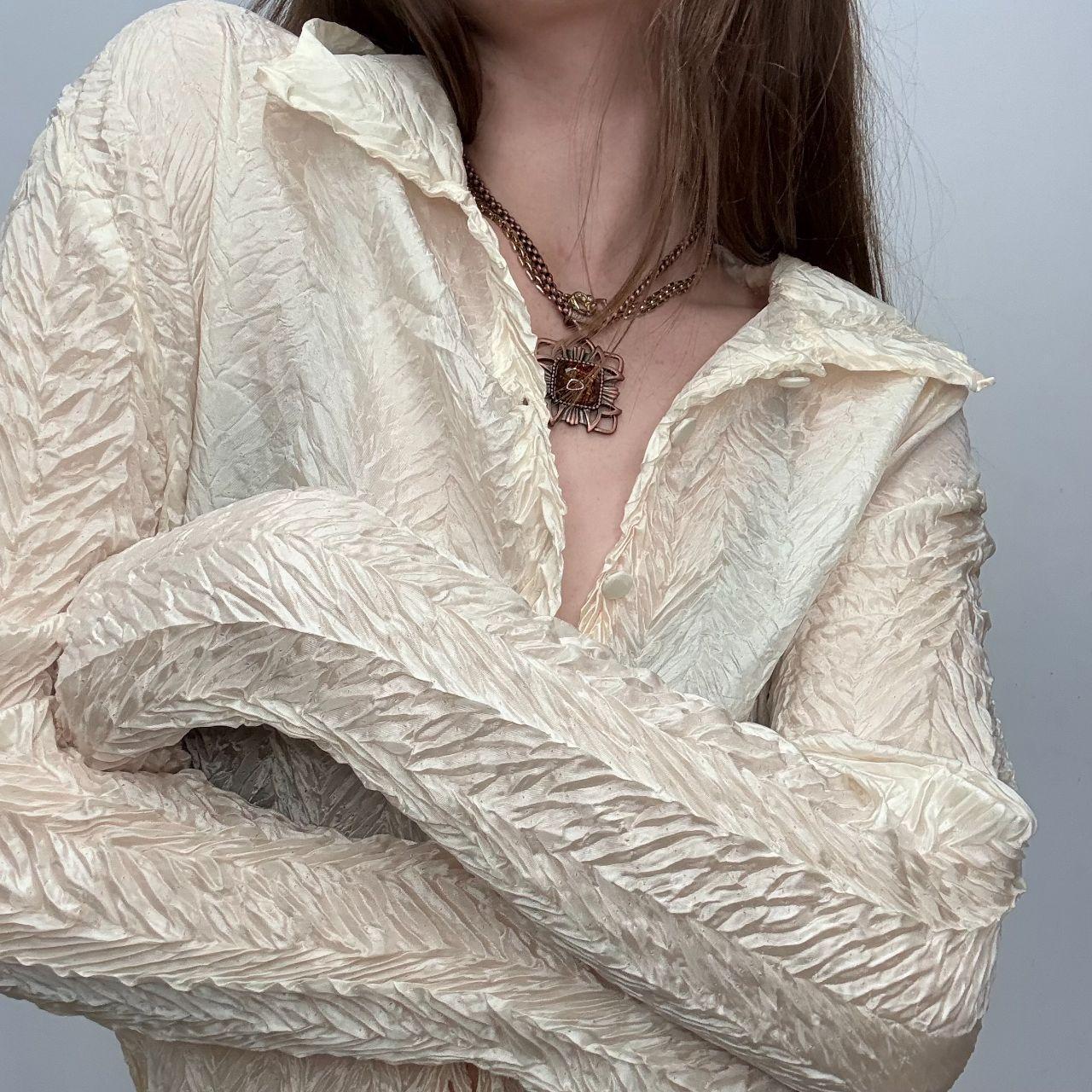 Cream crinkle fitted shirt