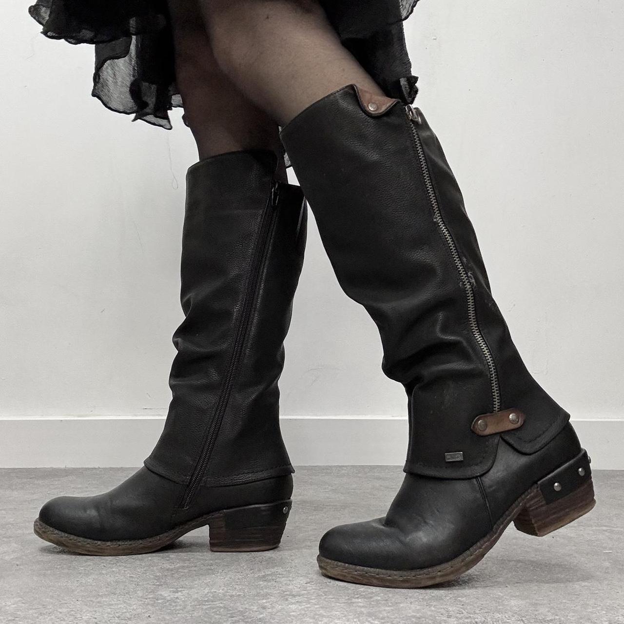 Chunky black leather biker boots
