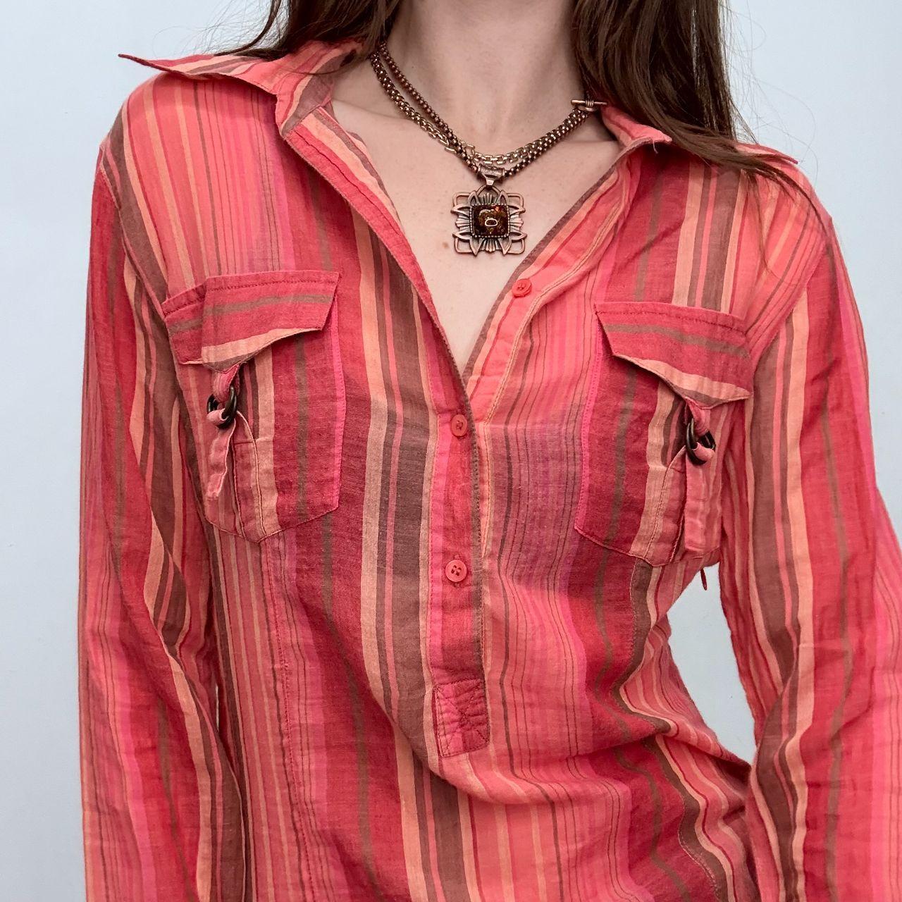Pinstripe sheer flared cargo shirt