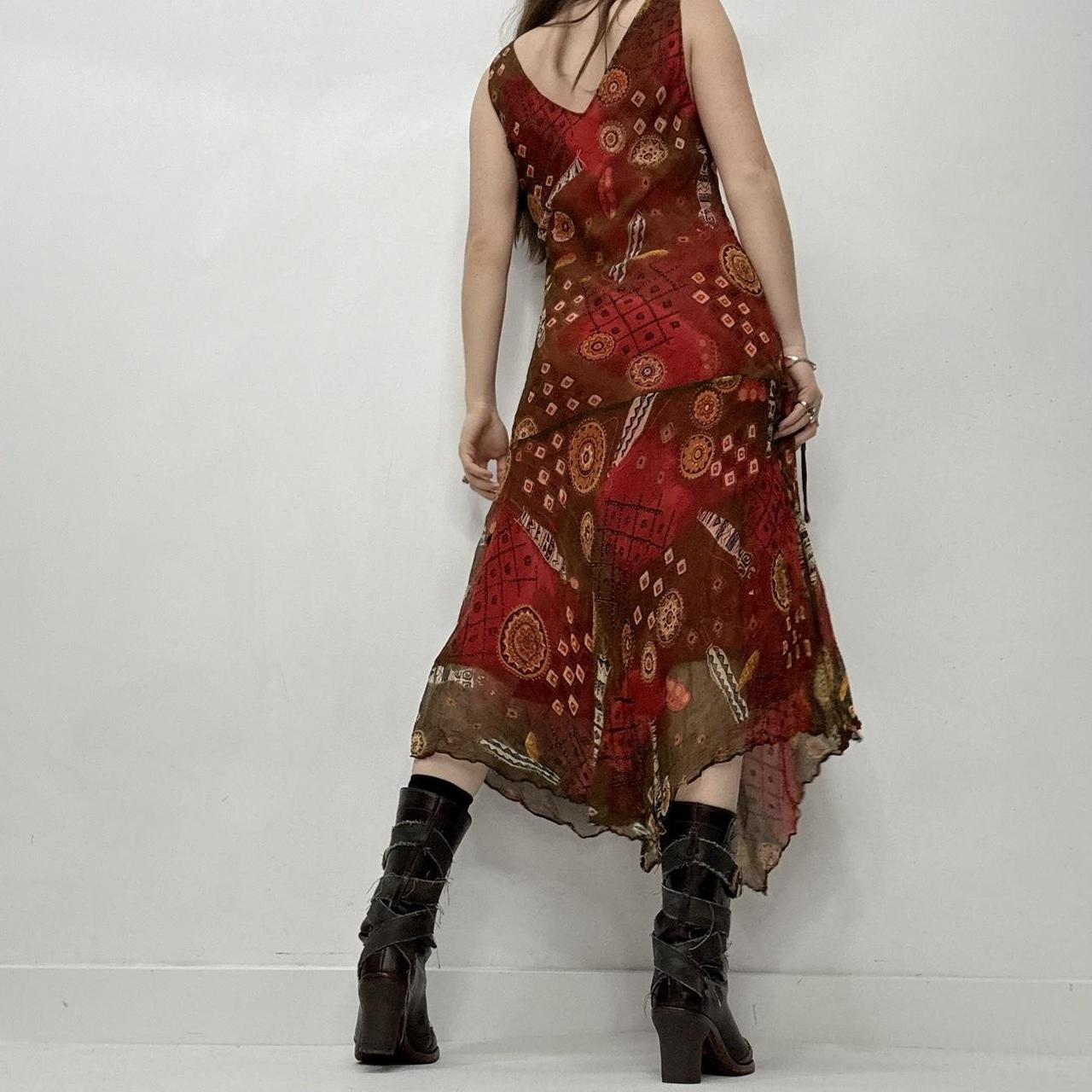 Sheer red boho bias cut maxi dress