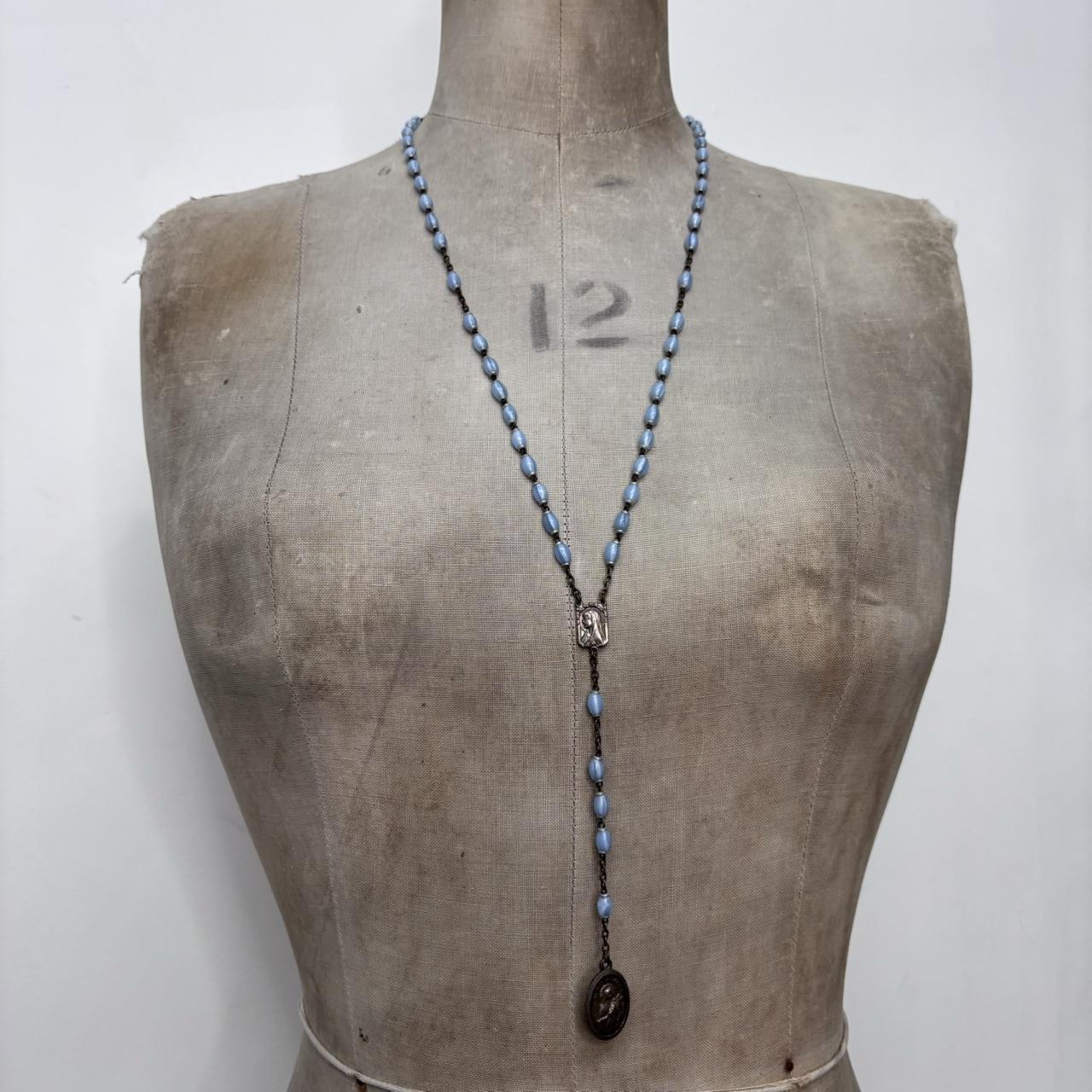 Blue long rosary necklace