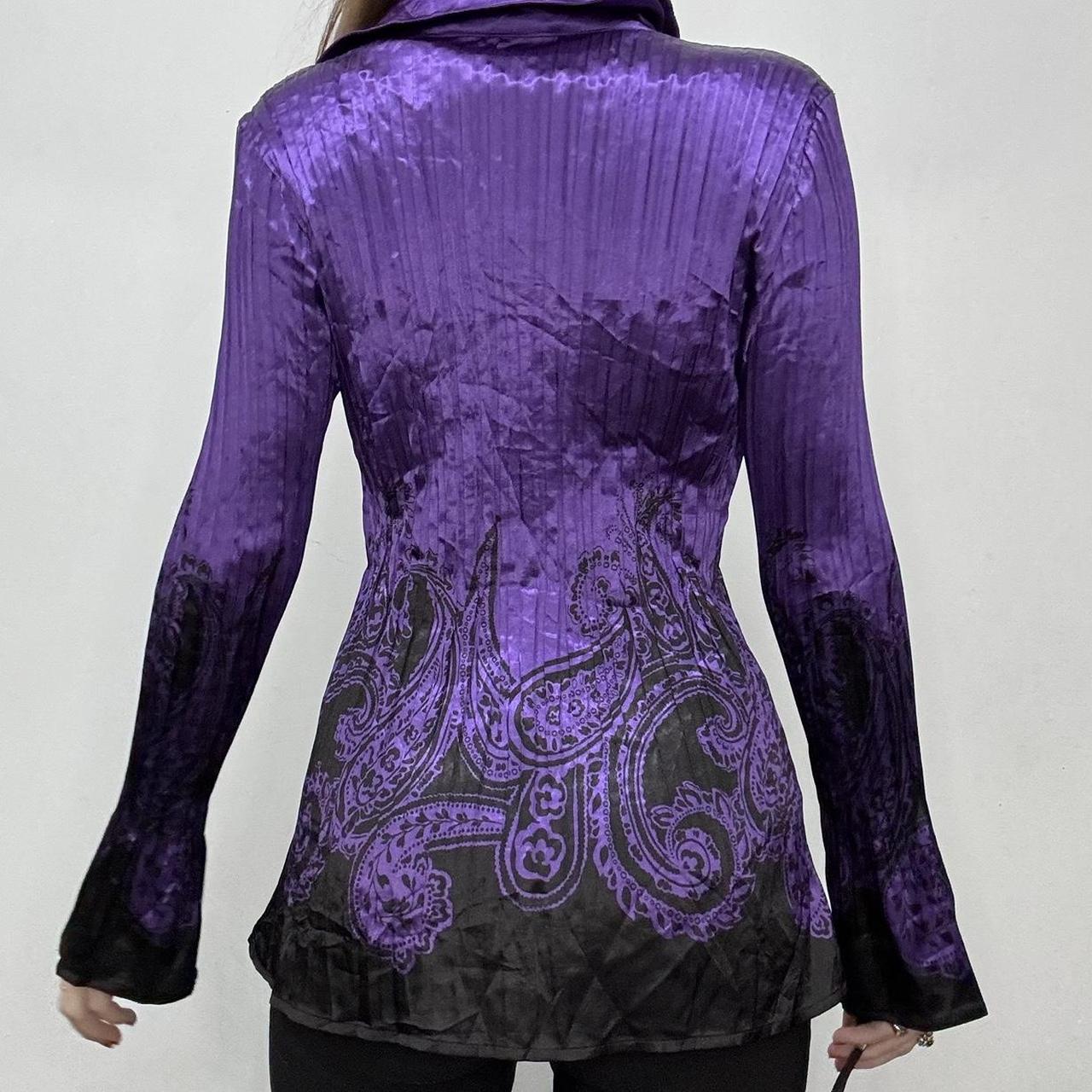 Purple satin crinkle flared shirt