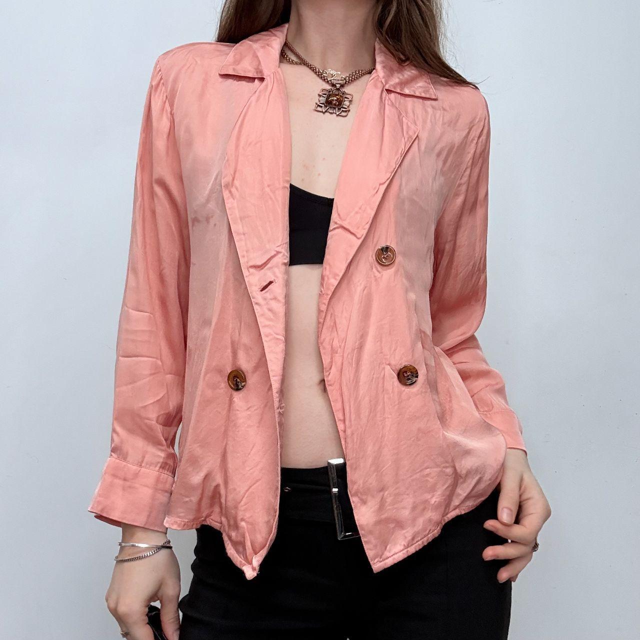 Pink silky satin wrap button shirt