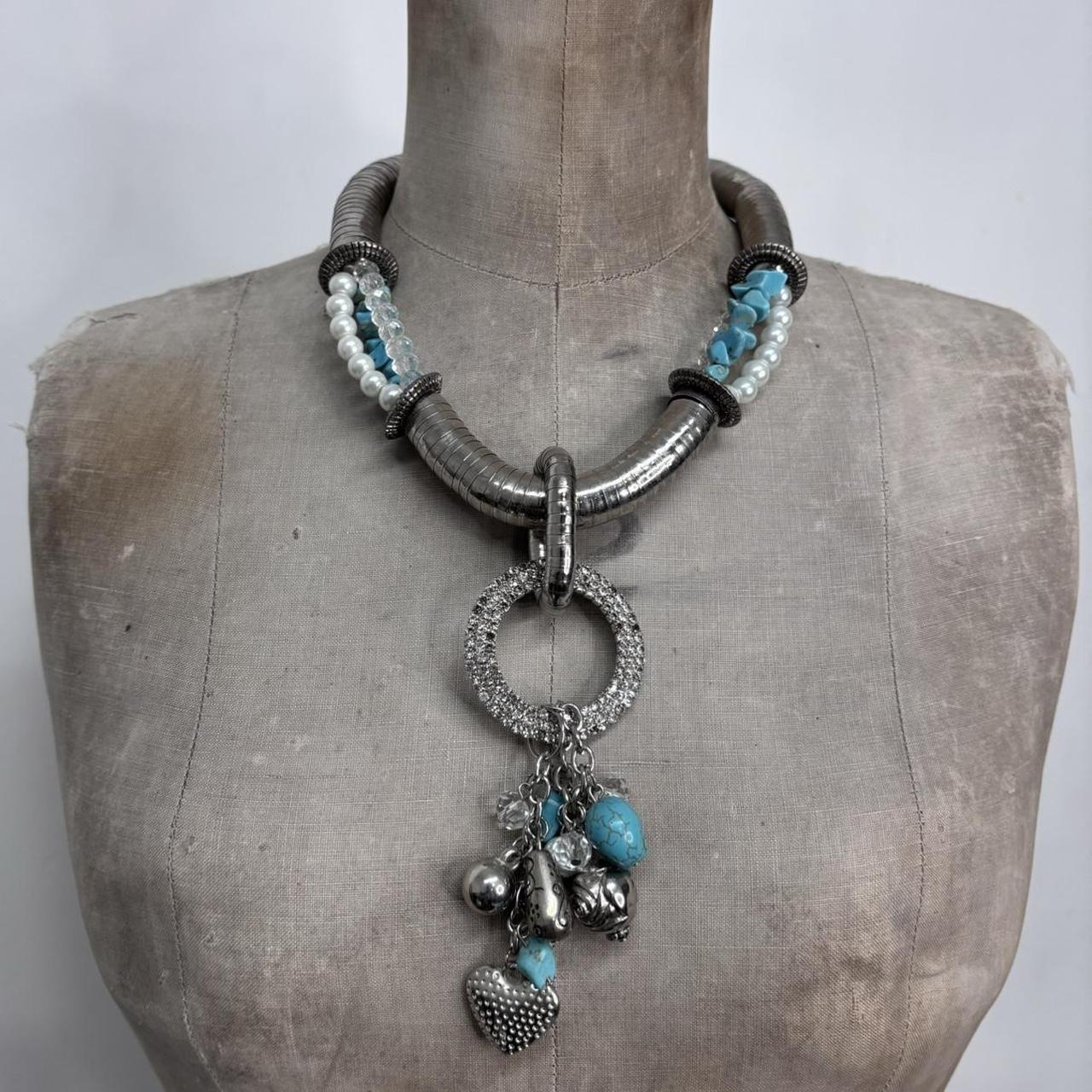 Chunky oversized silver turquoise necklace