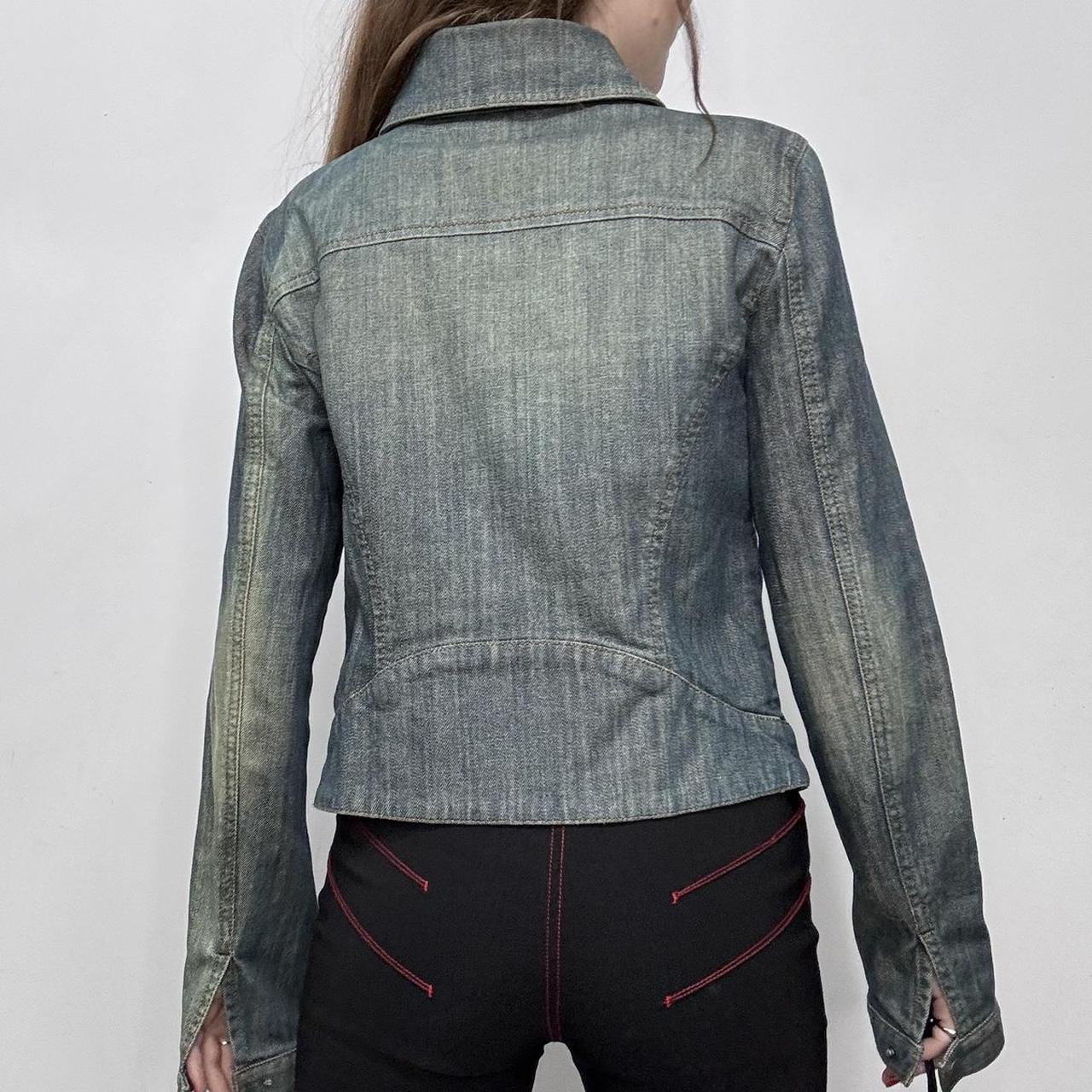 Distressed boxy hook front jacket