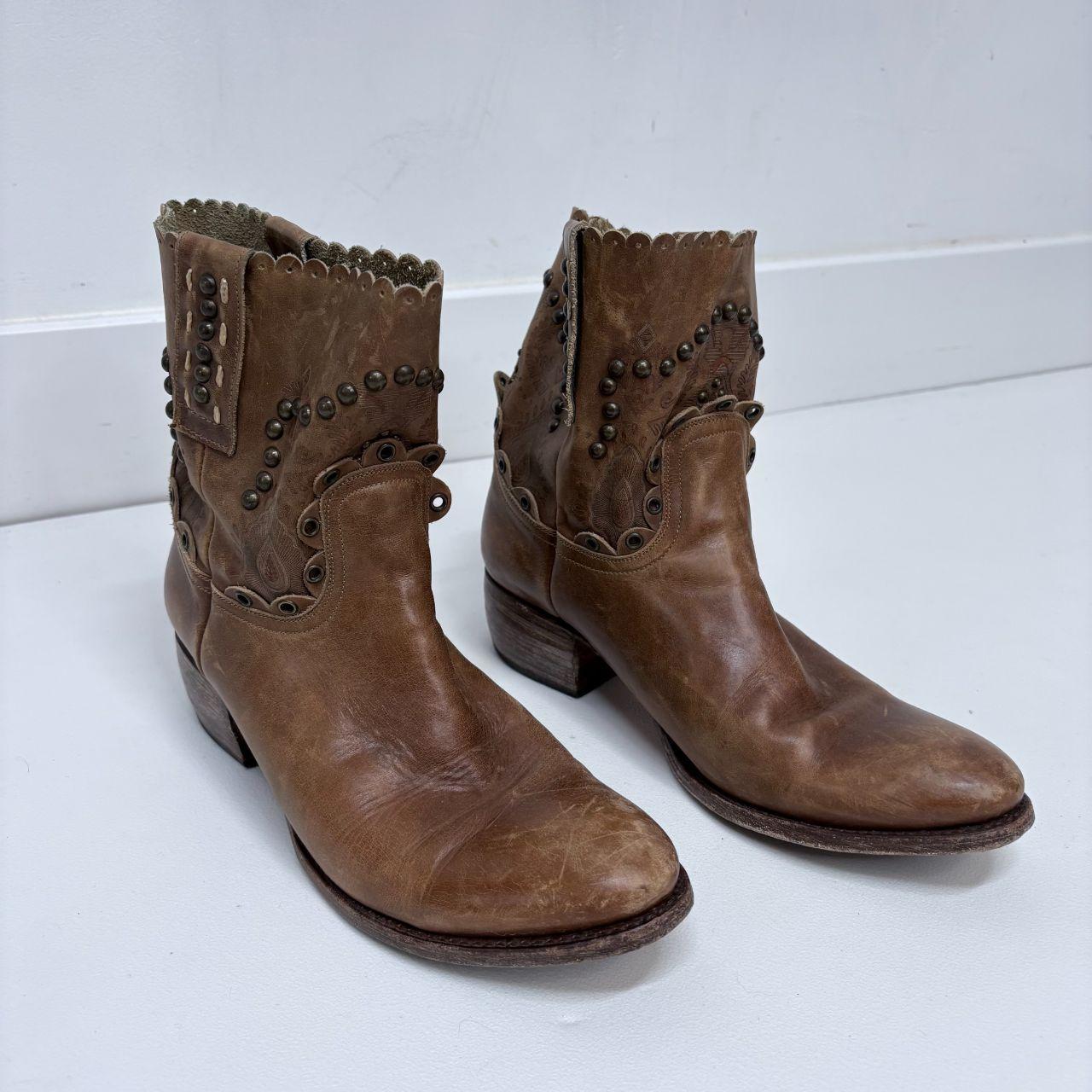 Tan leather studded western boots