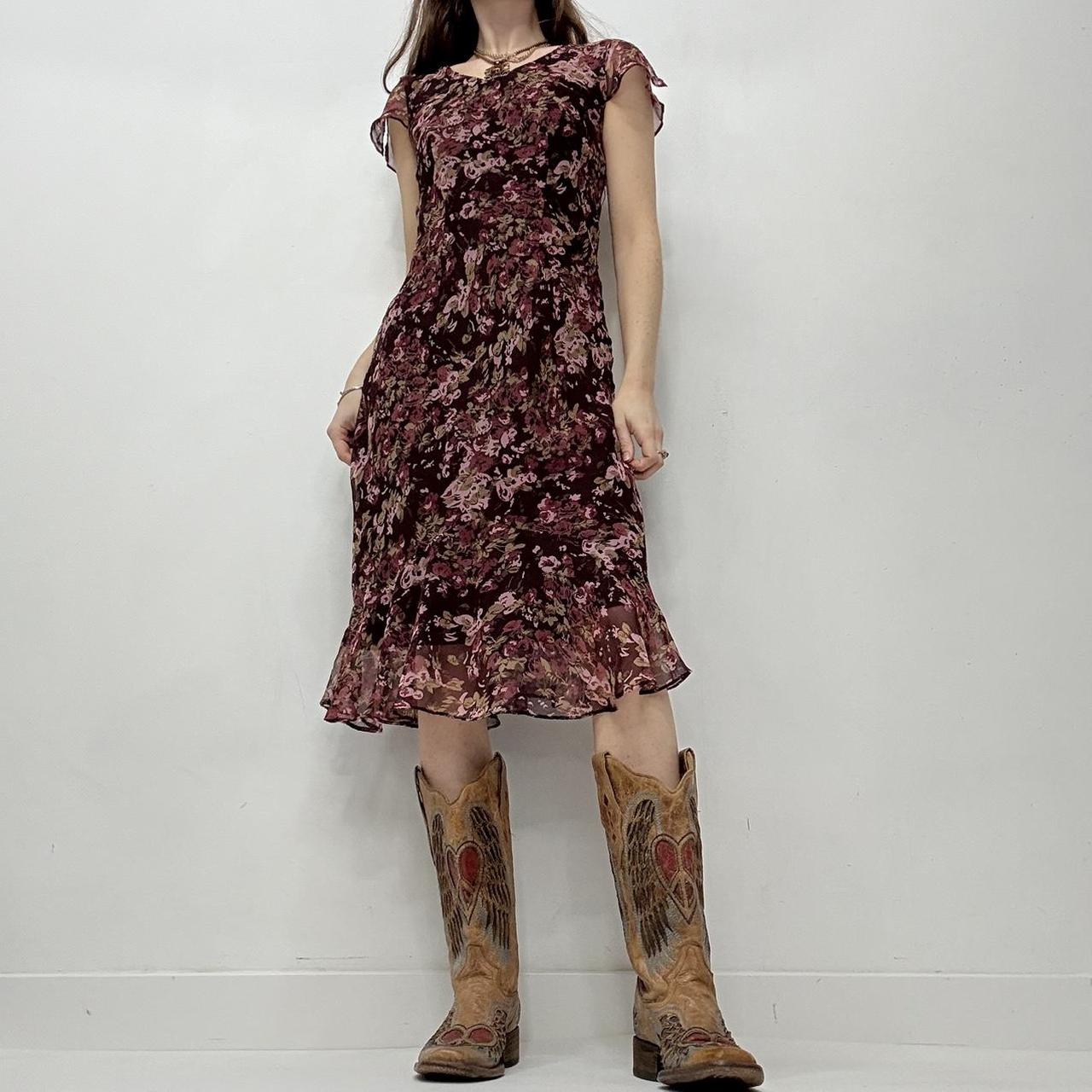Floral bias cut flutter midi dress