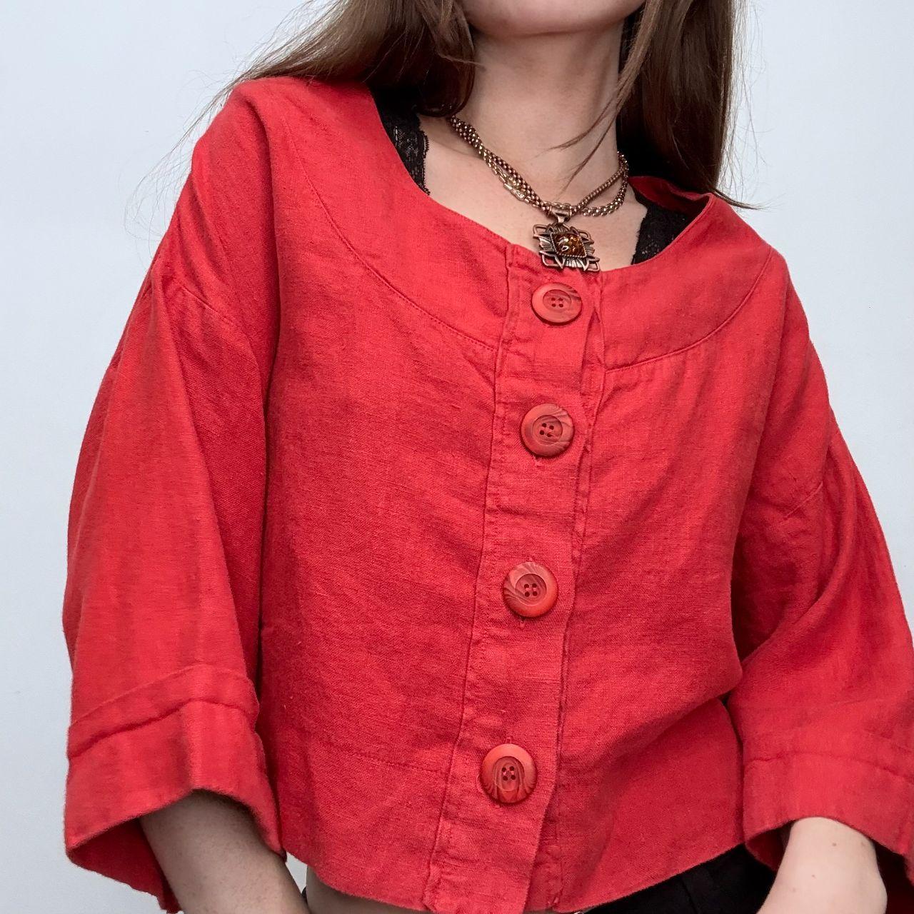 Red slouchy oversized linen shirt