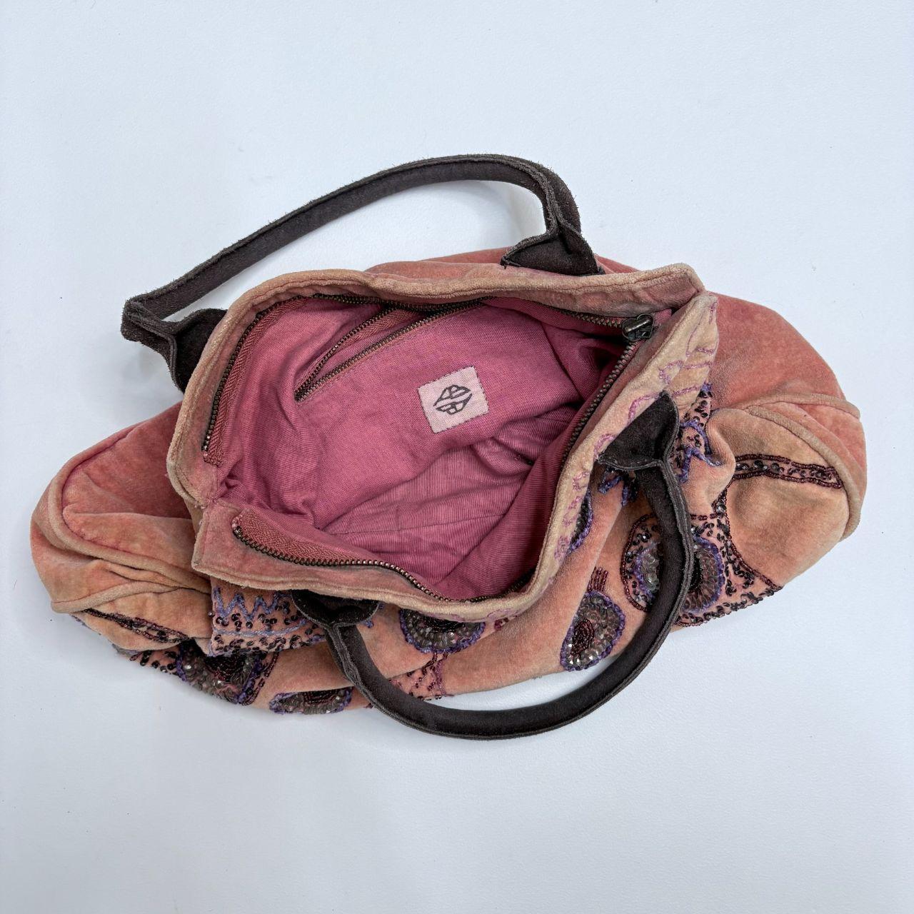 Pink velvet embroidered boho bag