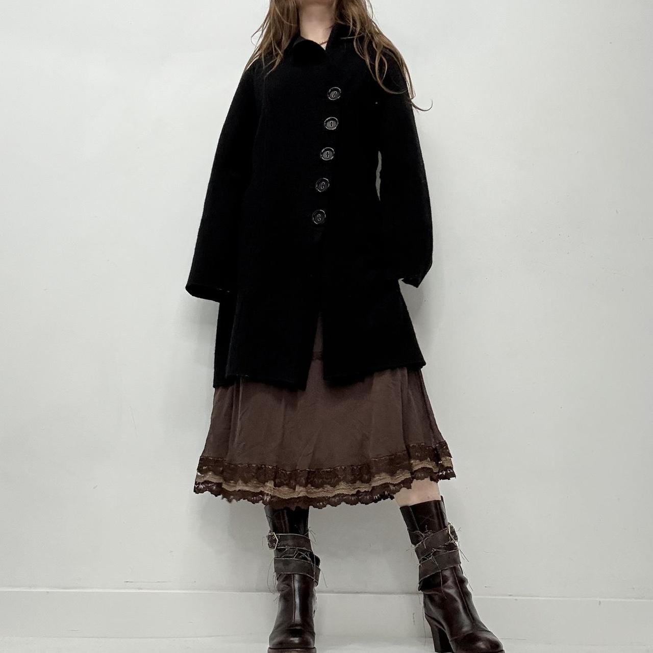 Black felted wool flared asymmetric pea coat