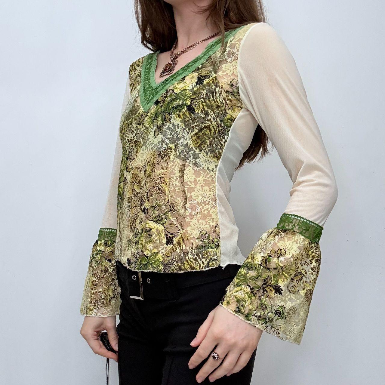Khaki flared lace boho shirt