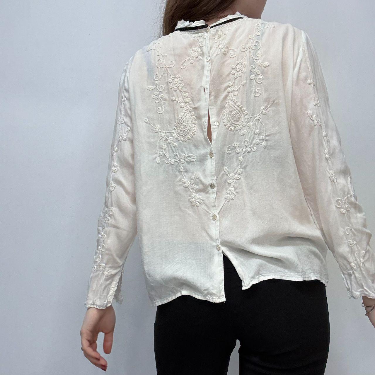 White embroidered high neck coquette shirt