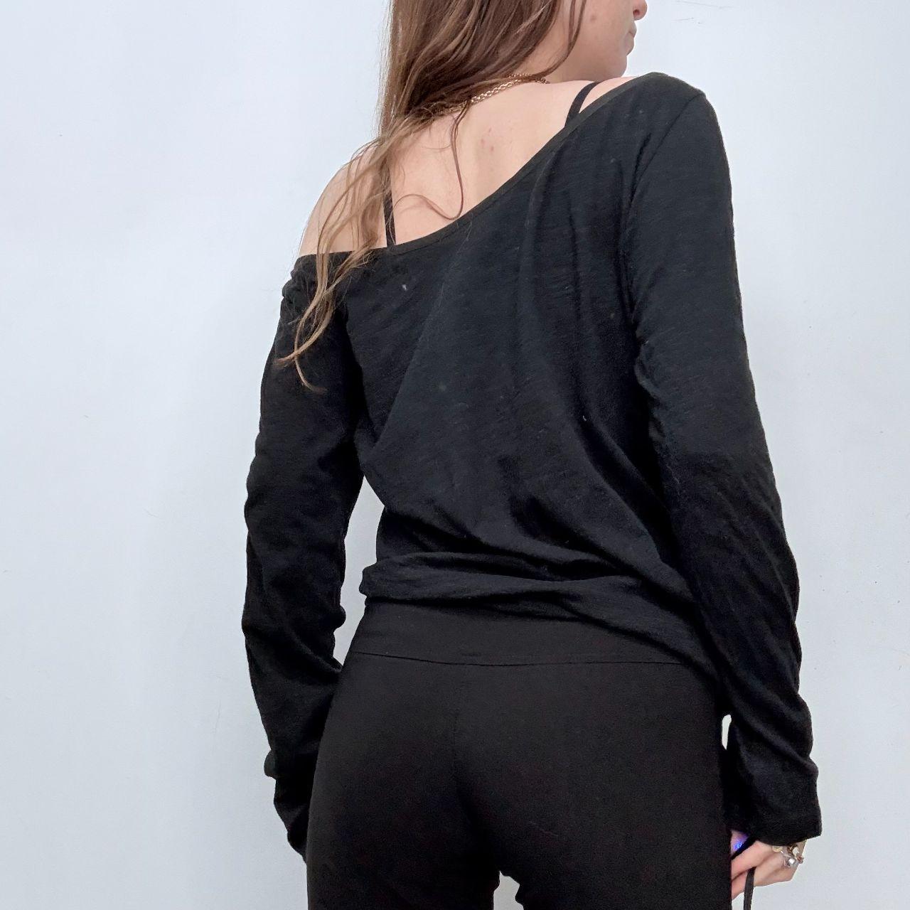 Black off the shoulder eyelet slouchy top