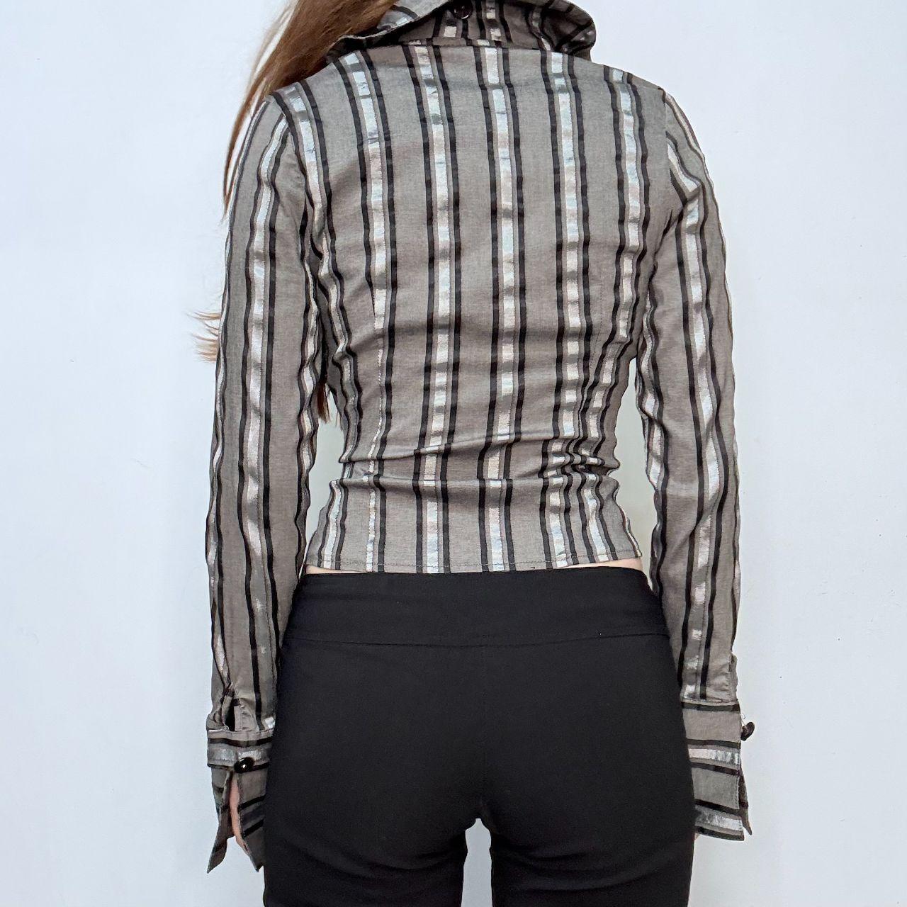 Asymmetric striped ruffle shirt