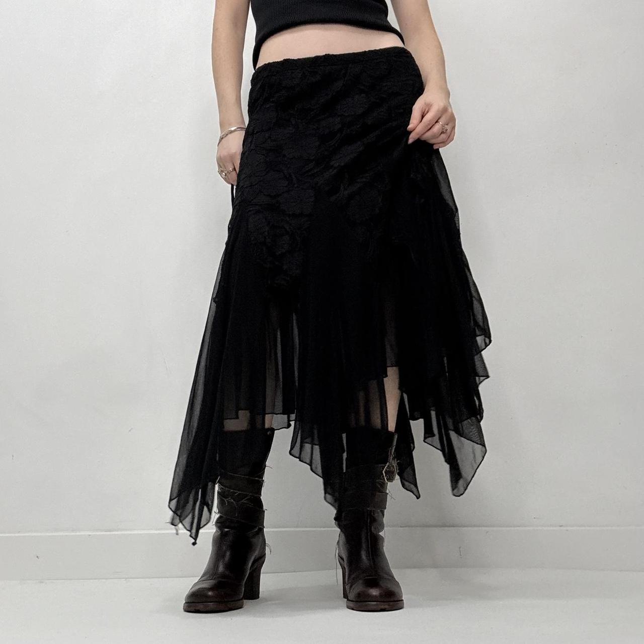 Black lace layered ruffle maxi skirt
