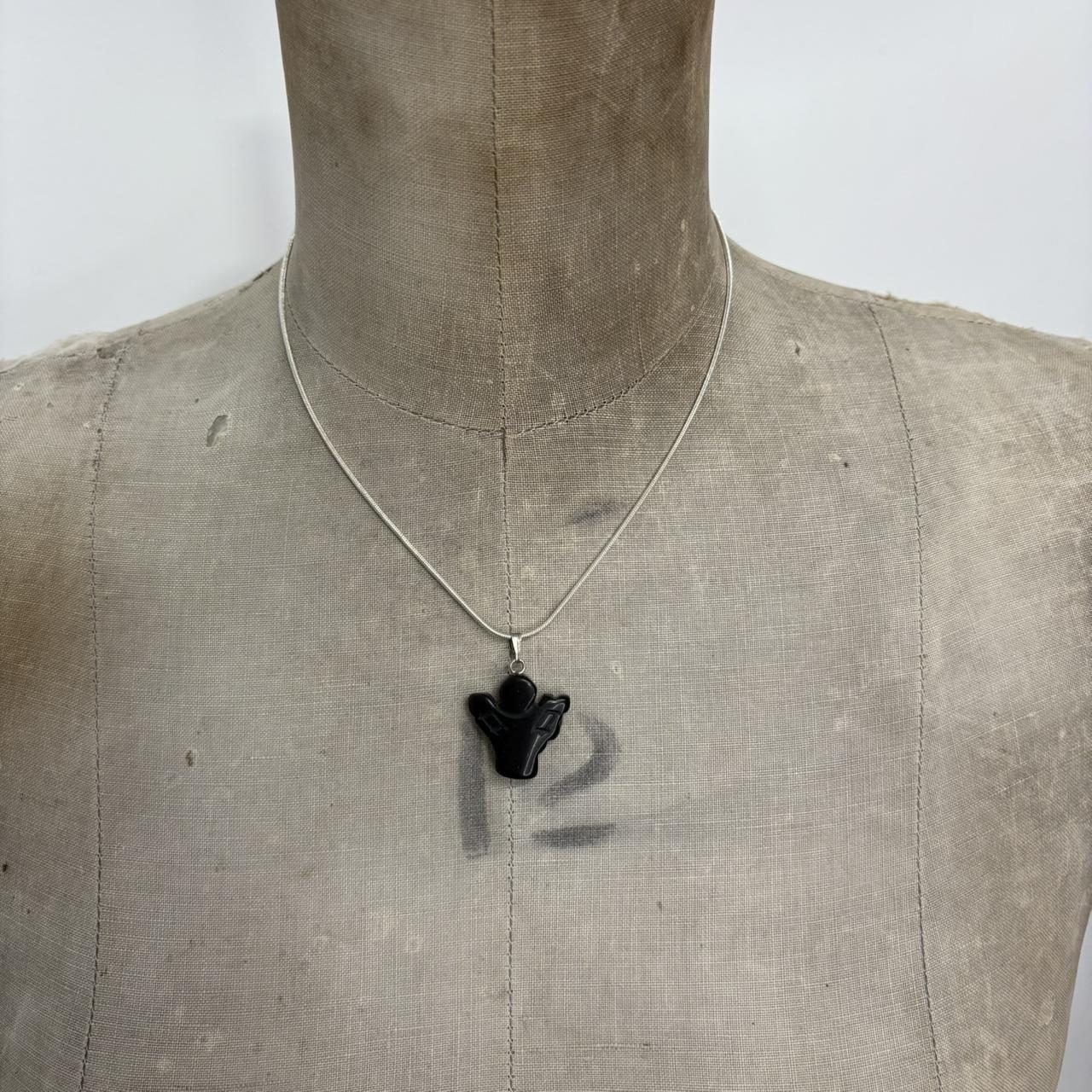 Black crystal angel necklace