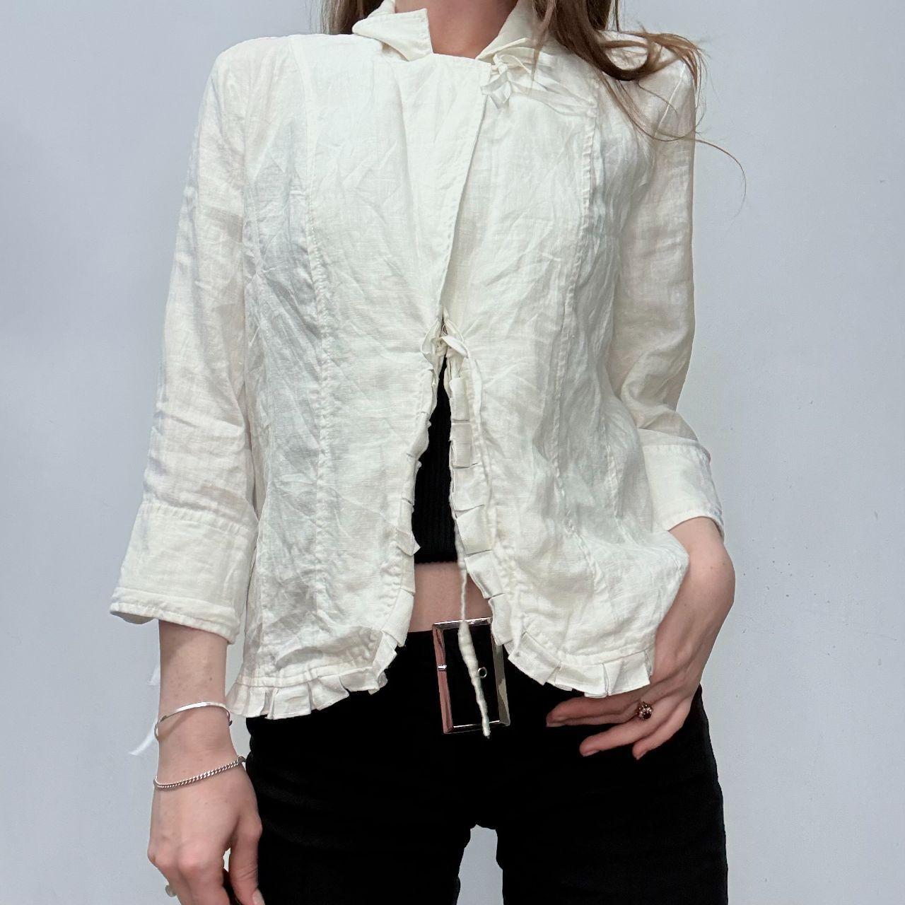 White linen asymmetric coquette jacket