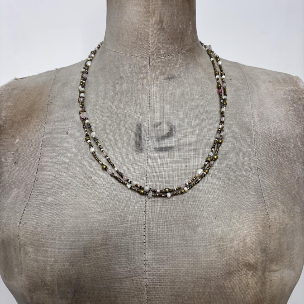 Long wrap pearl metal necklace