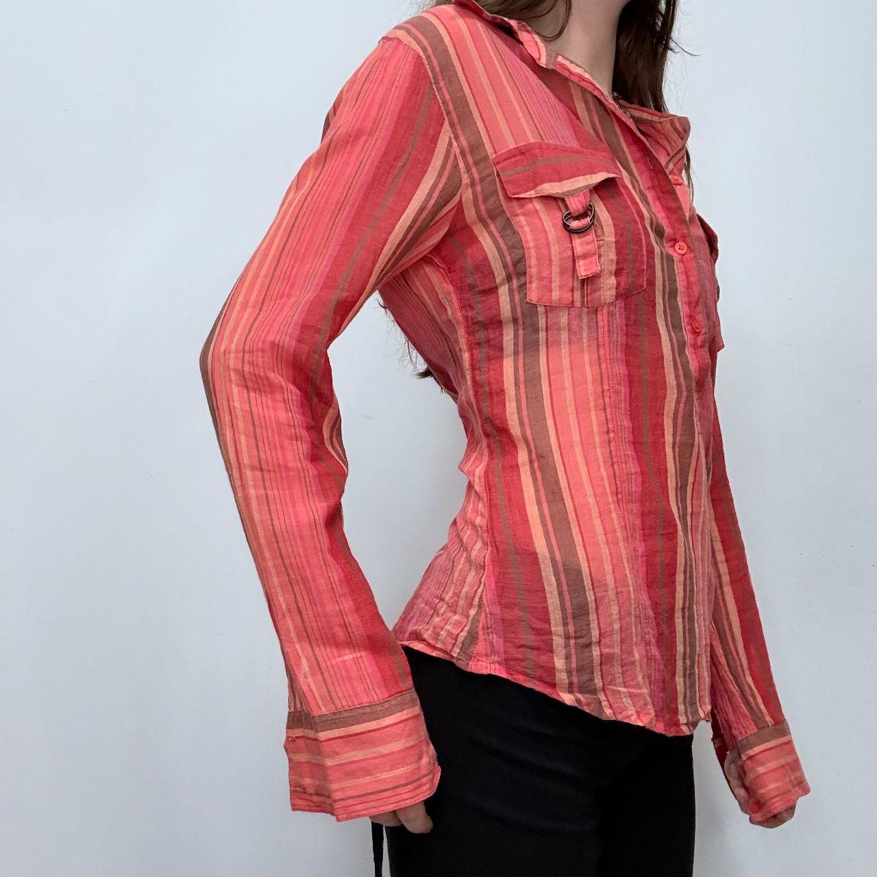 Pinstripe sheer flared cargo shirt