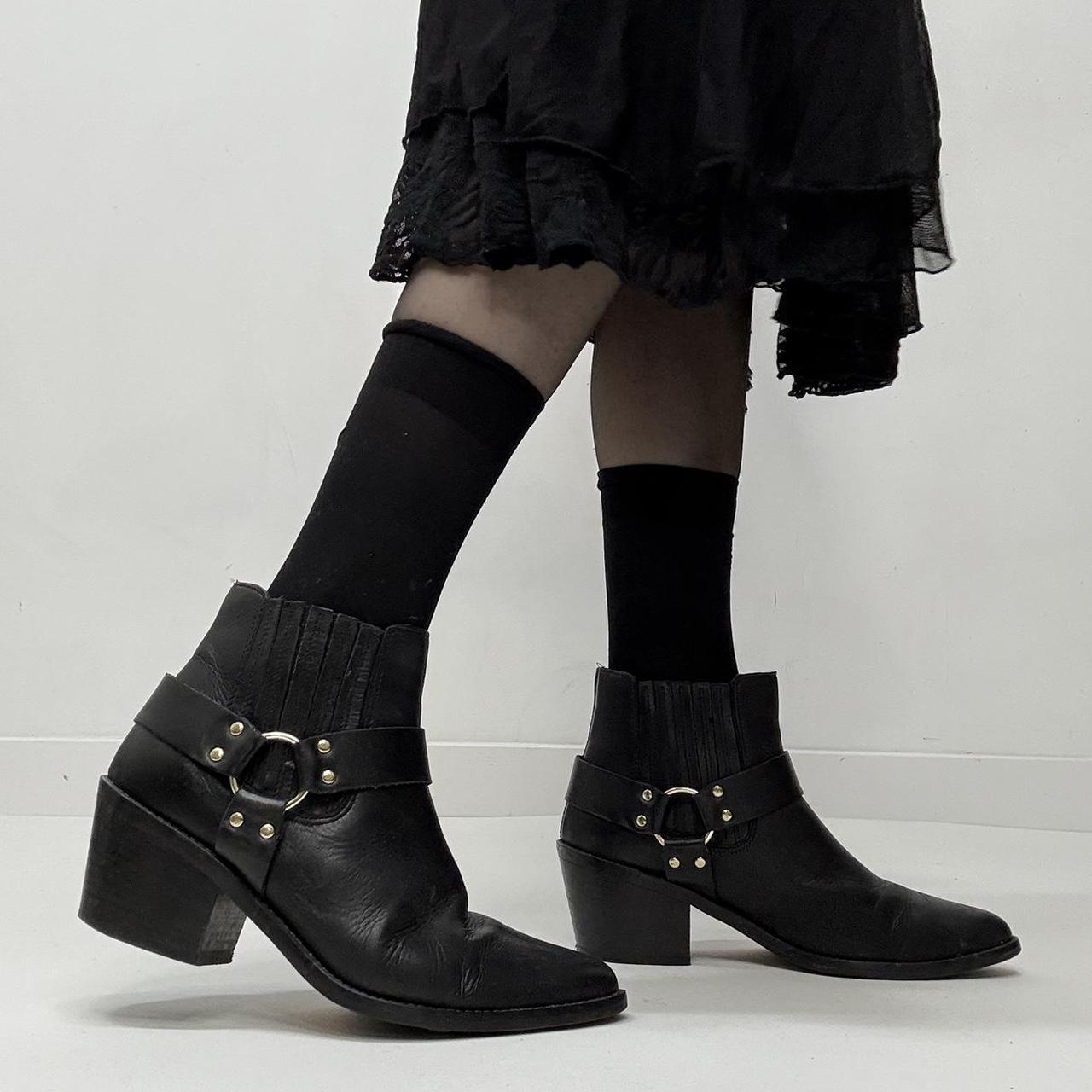Black western studded biker boots