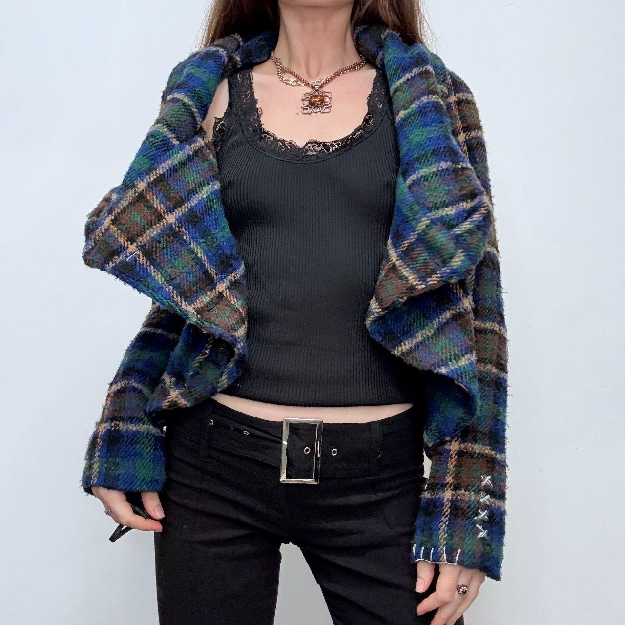 Tartan asymmetric flared jacket