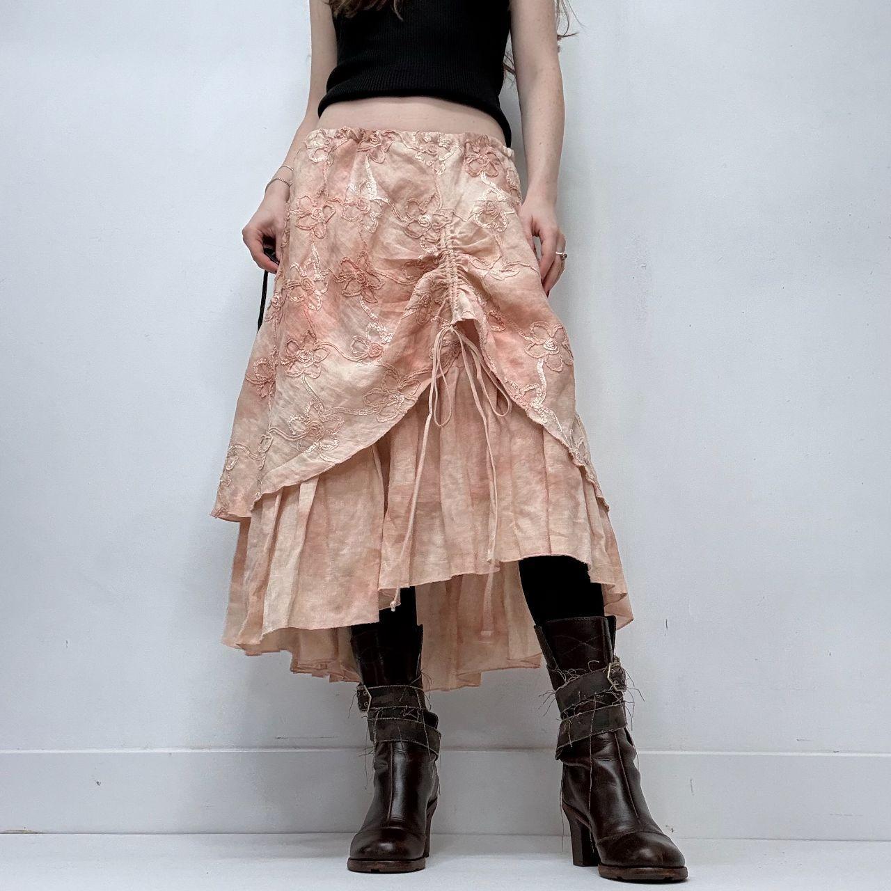Layered cinched fairy linen skirt