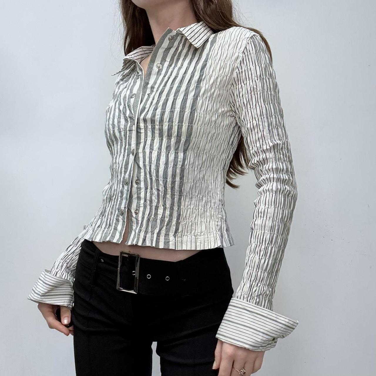 Crinkle cropped pinstriped shirt