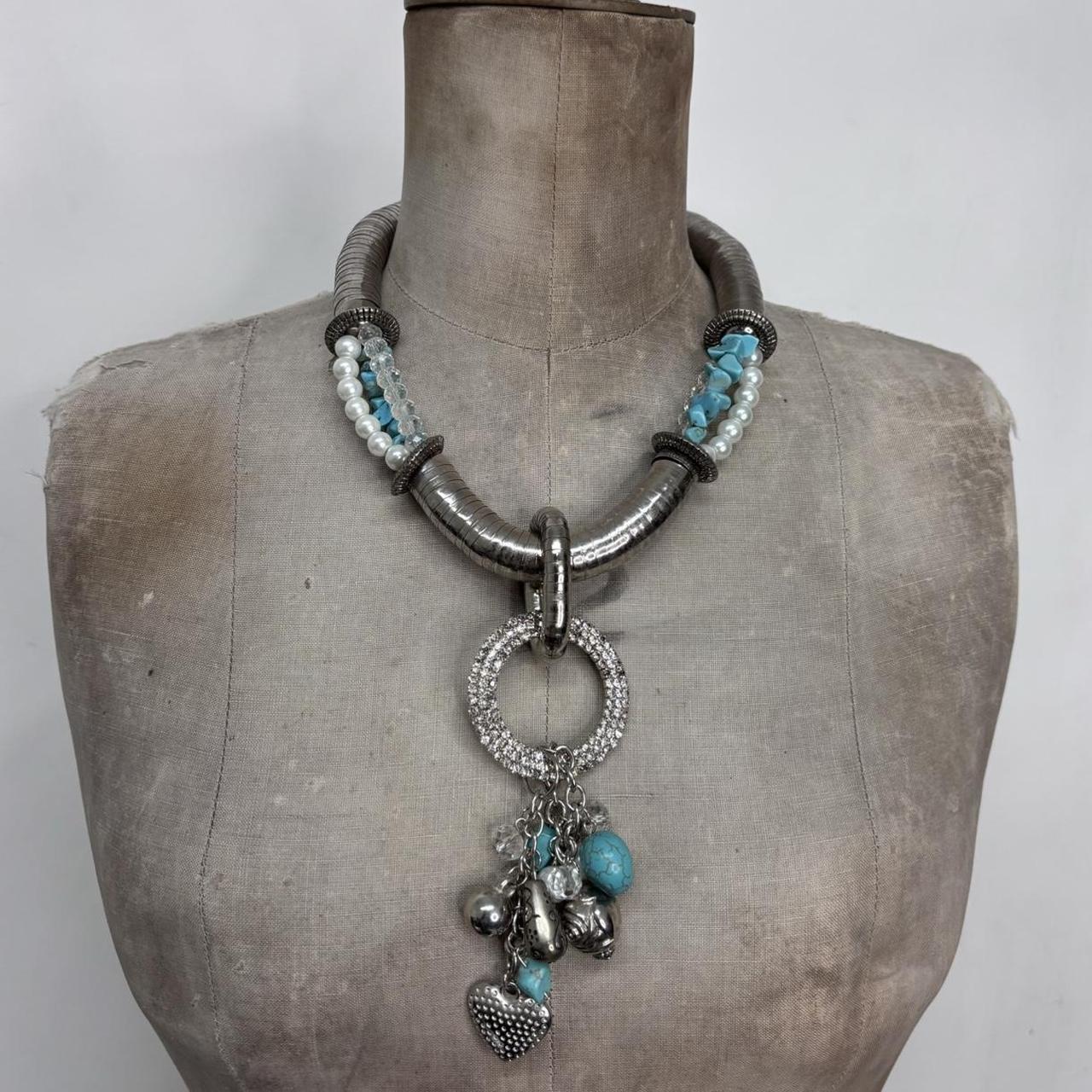 Chunky oversized silver turquoise necklace