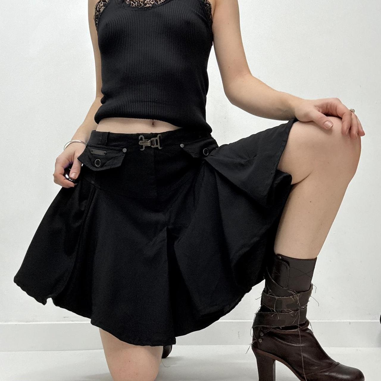 Black gothic grunge flared mini skirt